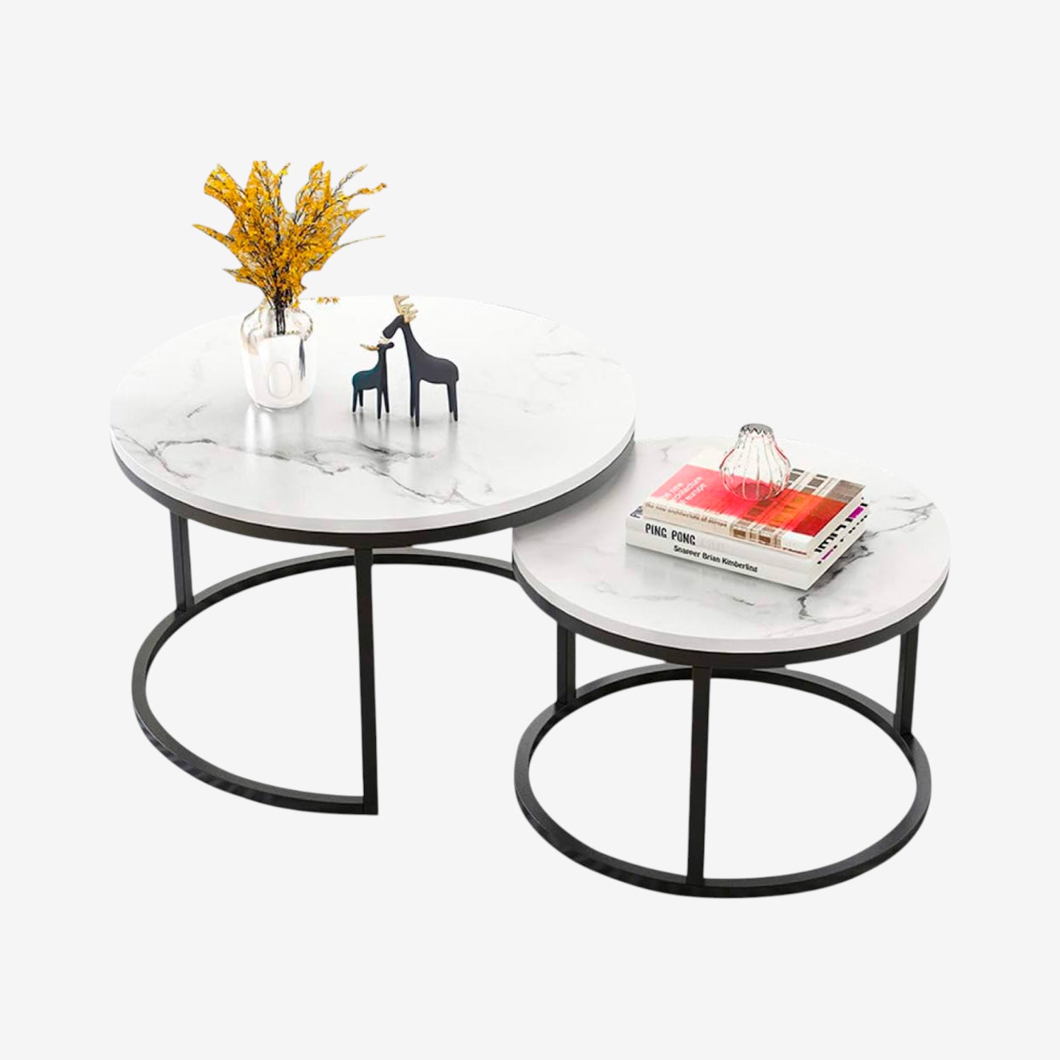 Juego de Mesas de Centro Anidadas - Diseño de Mármol y Base Negra