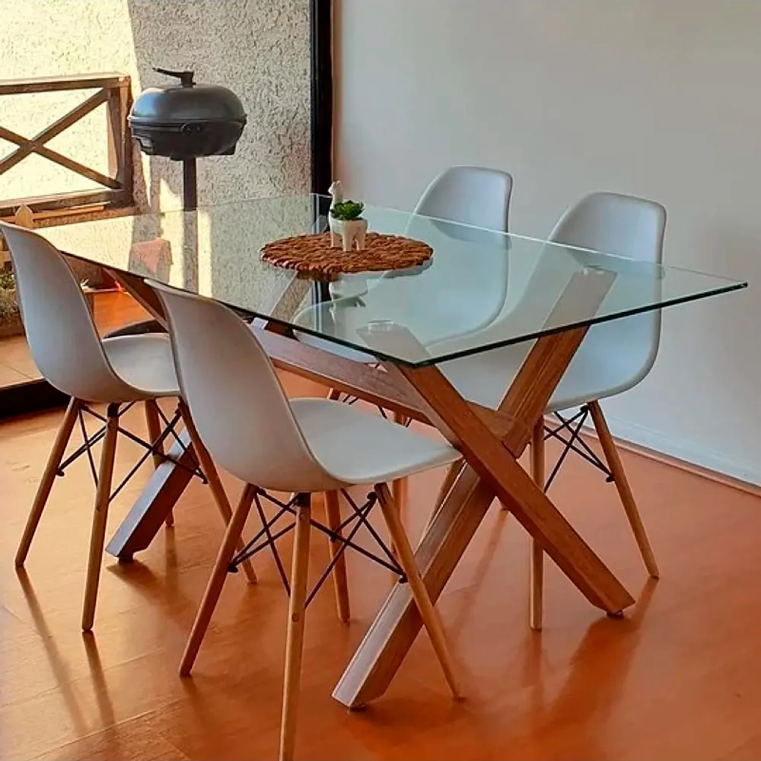 Mesa Nordic Cross Rectangular Vidrio 140 x 90 cms