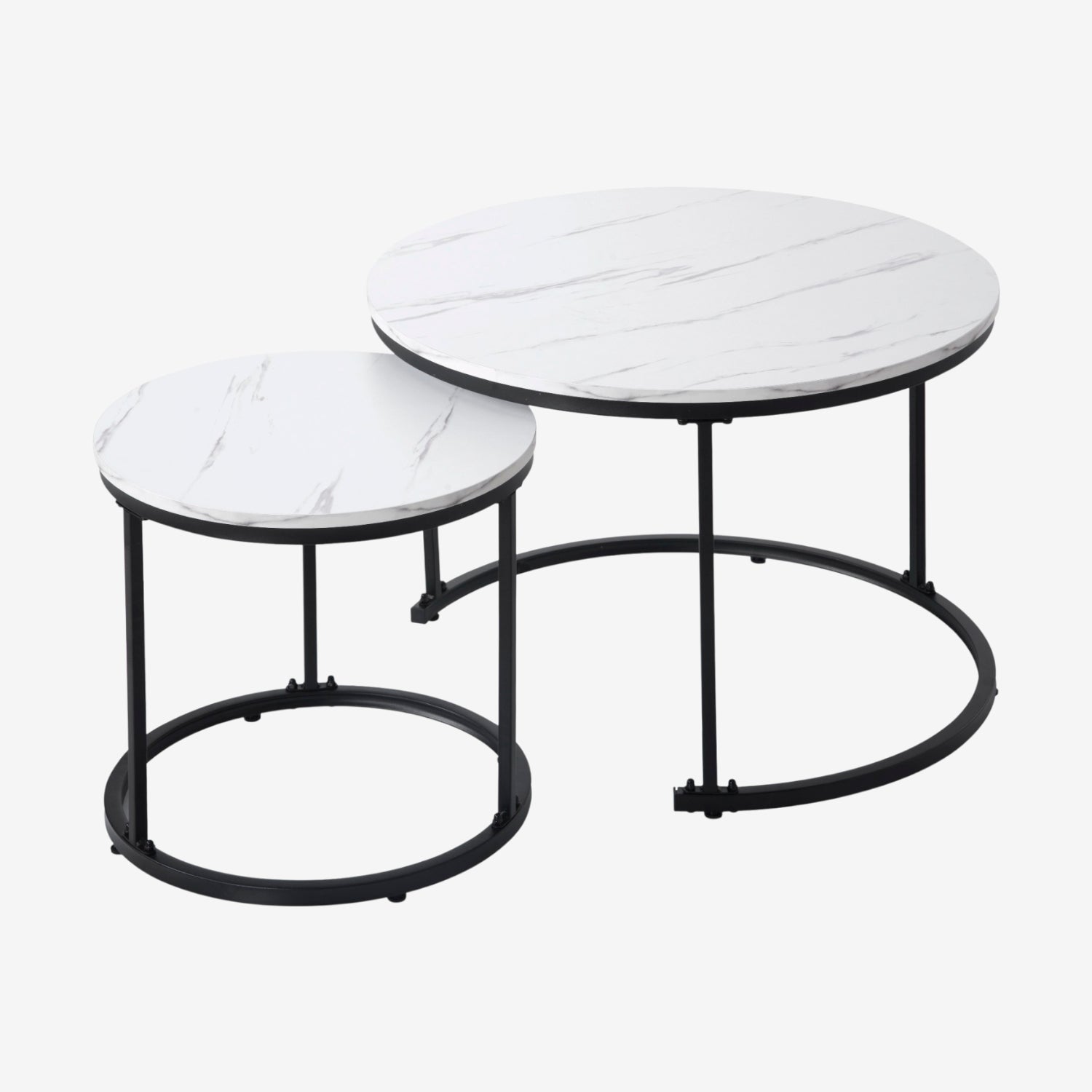 Juego de Mesas de Centro Anidadas - Diseño de Mármol y Base Negra