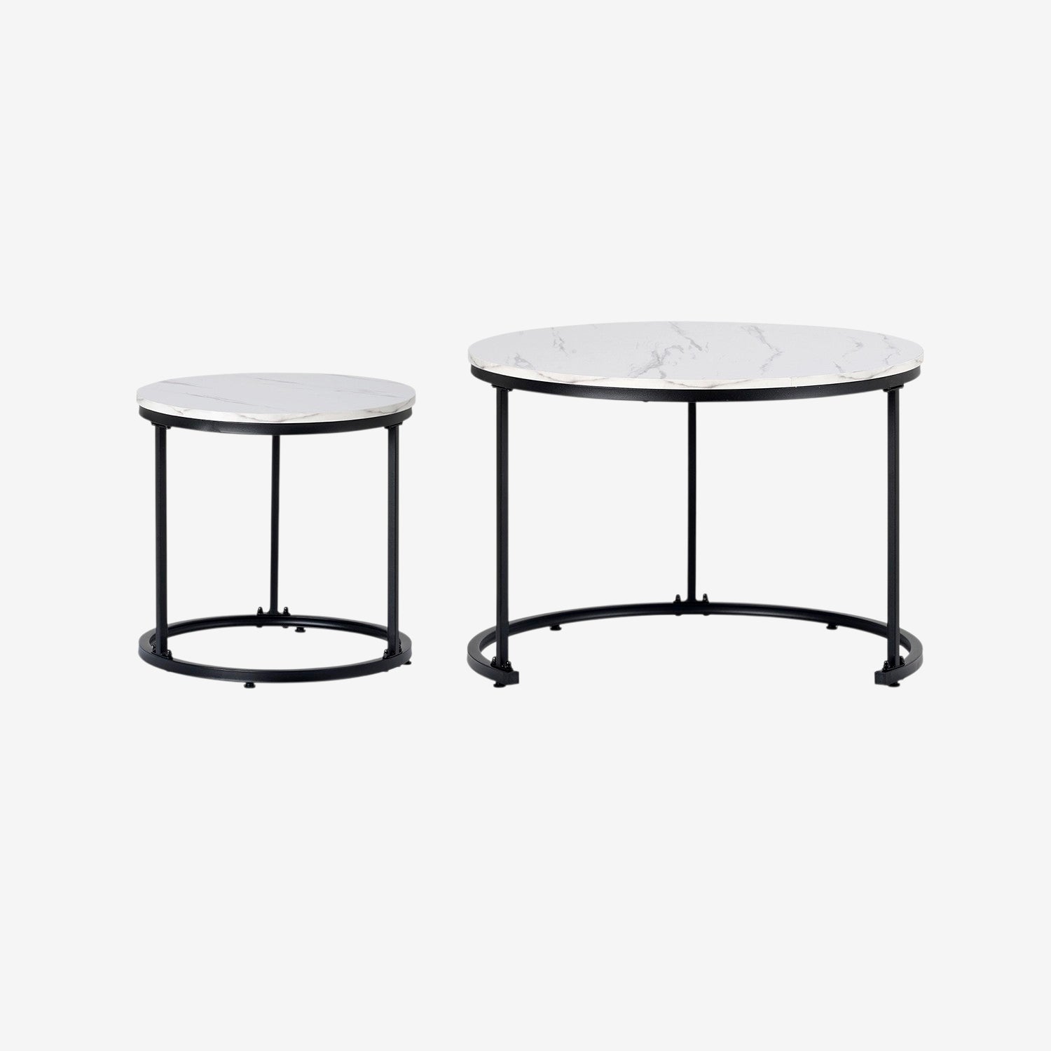 Juego de Mesas de Centro Anidadas - Diseño de Mármol y Base Negra