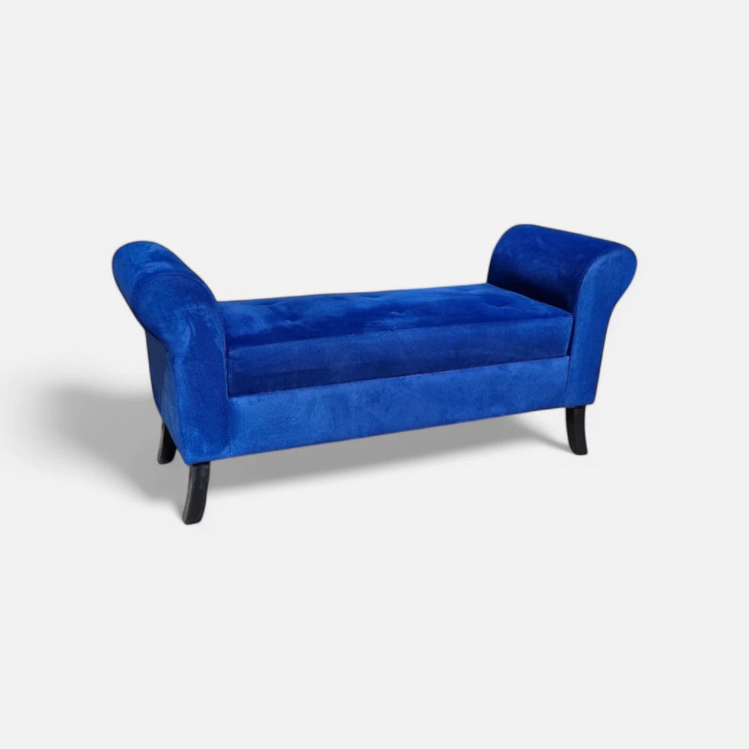 Banqueta Baúl Lua 2 Cuerpo - Tela de Felpa Azul (2da selección)
