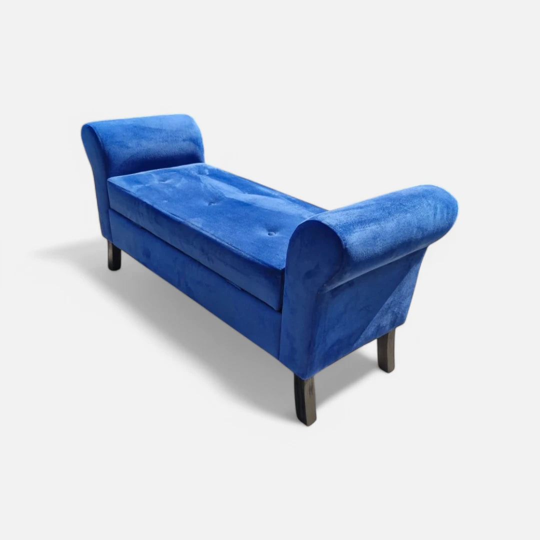 Banqueta Baúl Lua 2 Cuerpo - Tela de Felpa Azul (2da selección)
