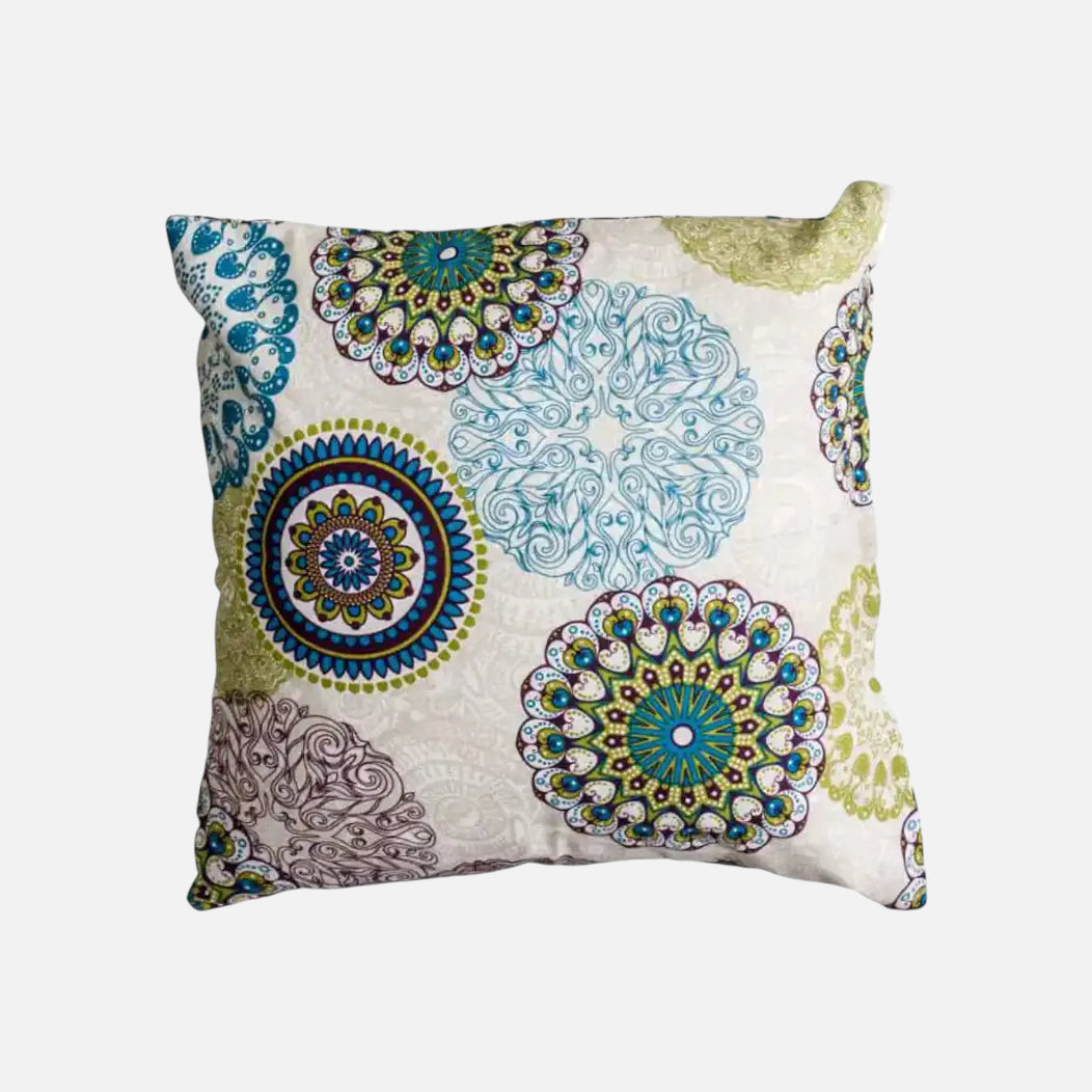 Cojín mandala verde de lona española | mueblesamerica.cl