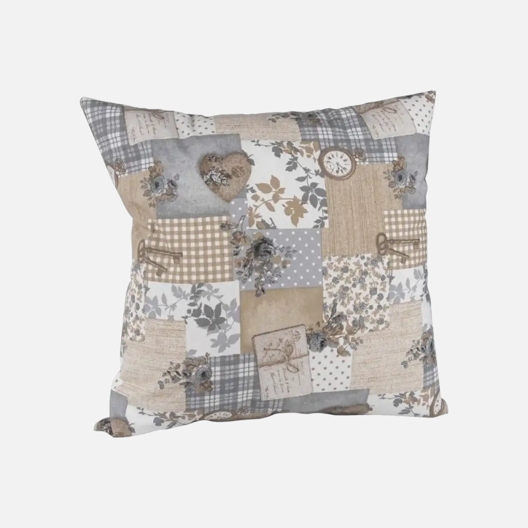 Cojín de lona española en patchwork gris | mueblesamerica.cl