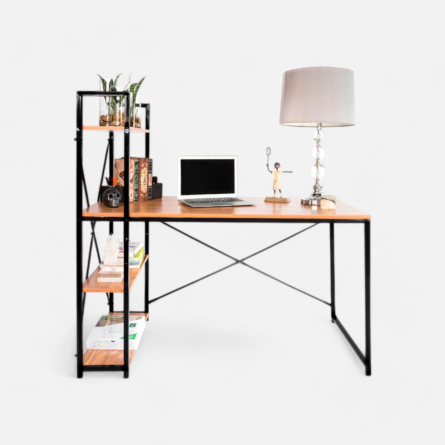 Escritorio Industrial Home Office con Repisas Oslo - Madera Clara