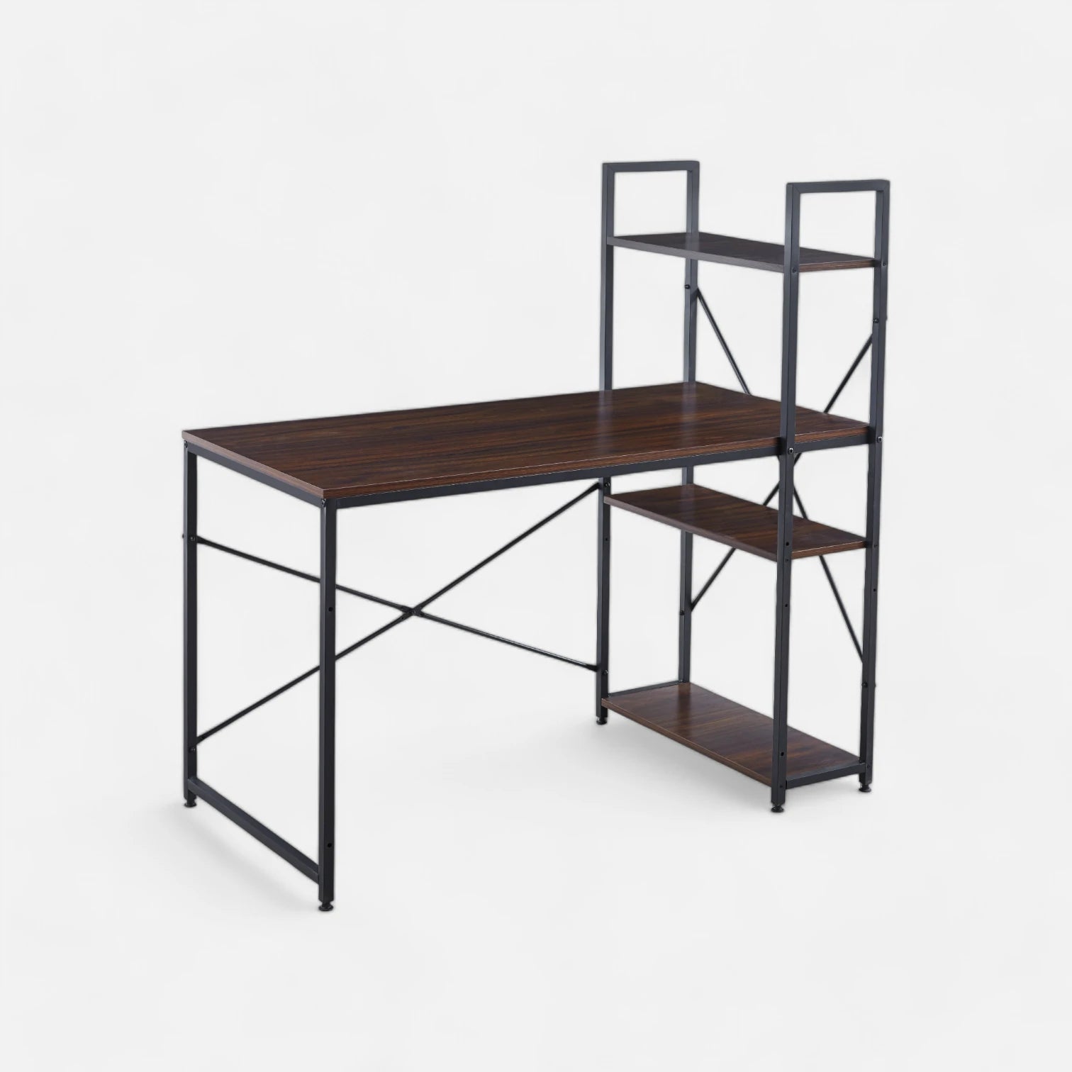 Escritorio Industrial Home Office con Repisas Oslo - Madera Oscura