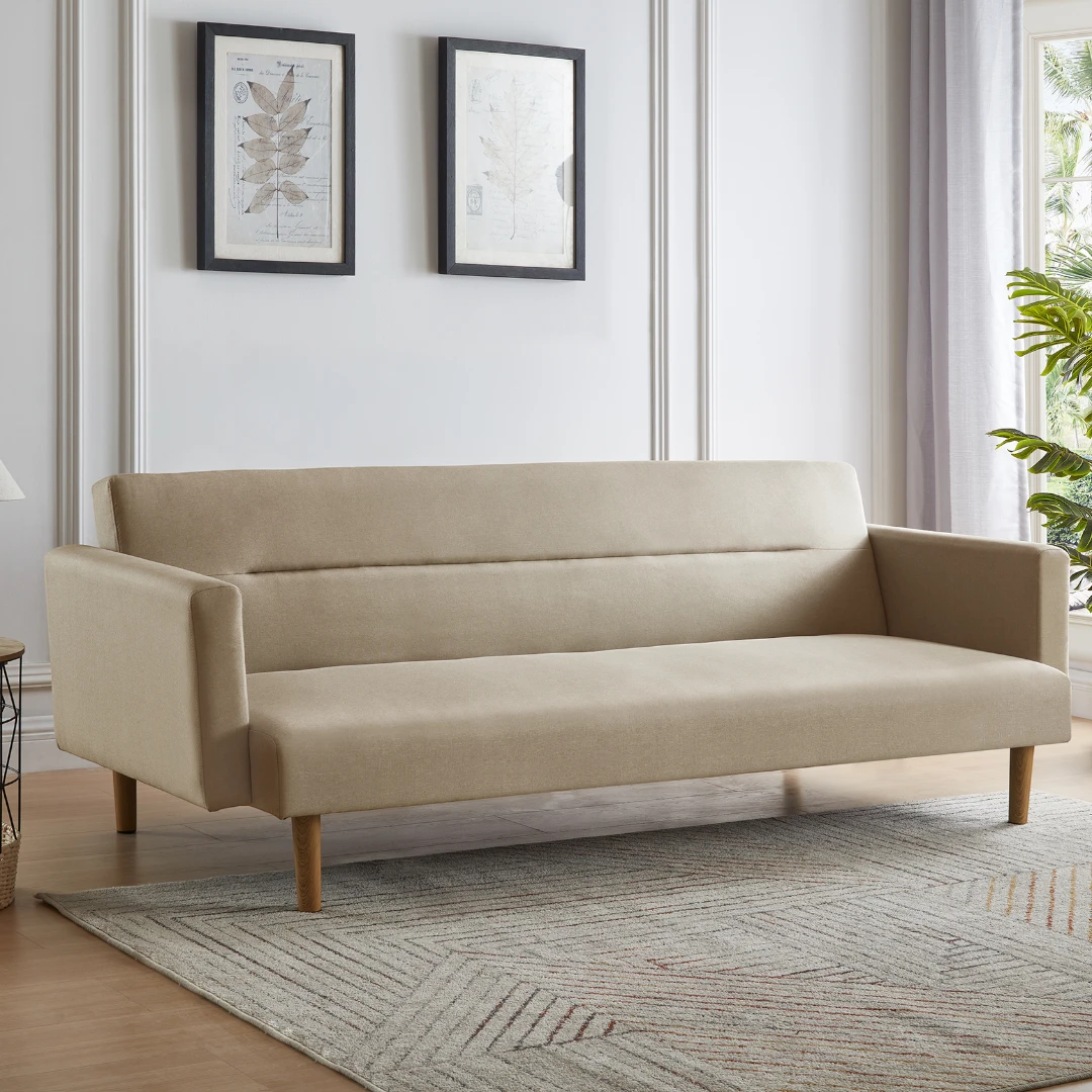 Futón Sara 3 Cuerpos - Tela Lino - Beige