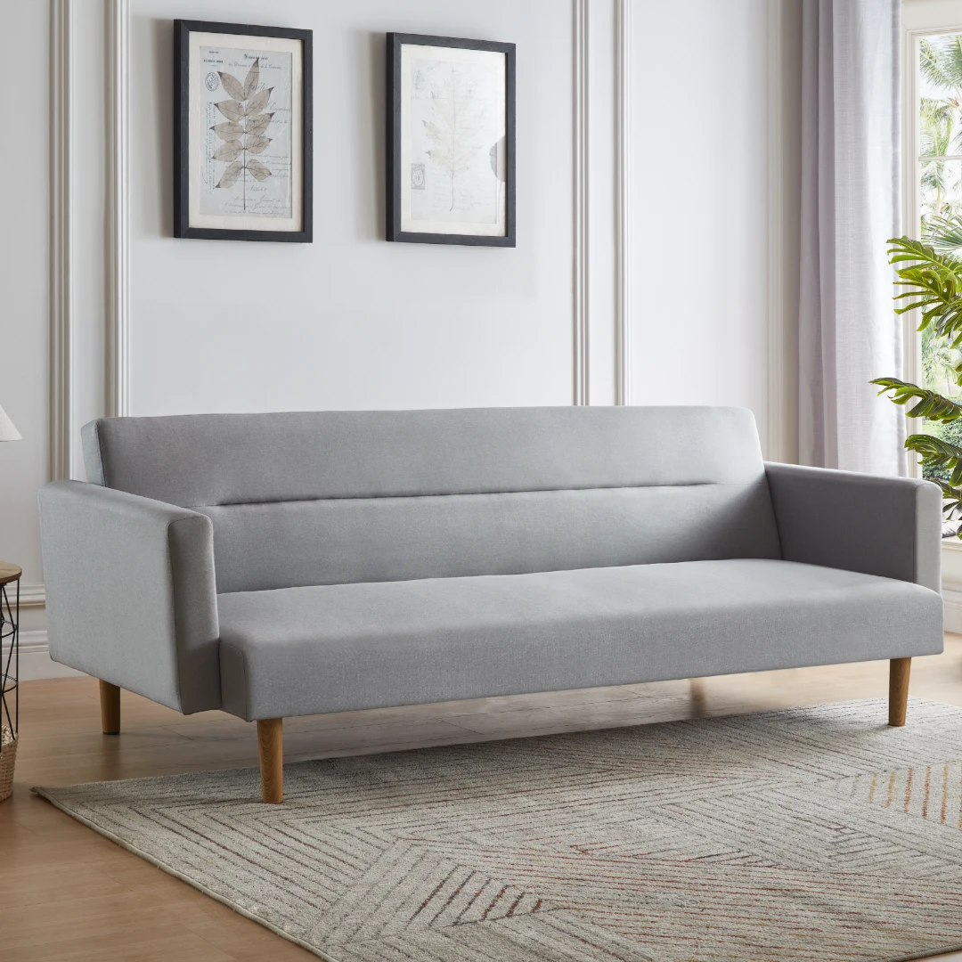 Futón Sara 3 Cuerpos - Tela Lino - Gris