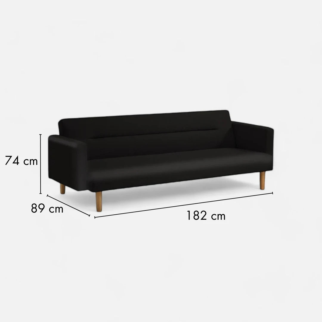 Futón Sara 3 Cuerpos - Cuero Sintetico Pu - Negro