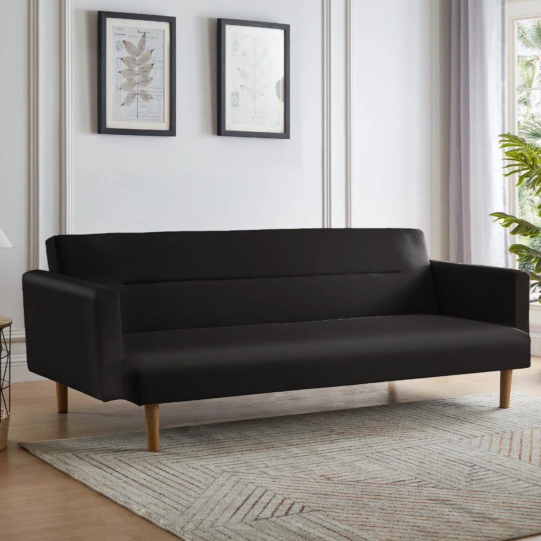 Futón Sara 3 Cuerpos - Cuero Sintetico Pu - Negro