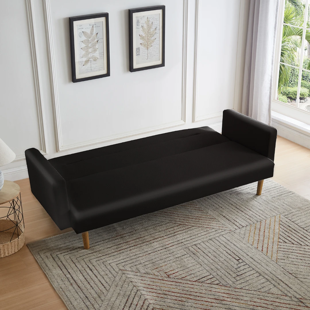 Futón Sara 3 Cuerpos - Cuero Sintetico Pu - Negro