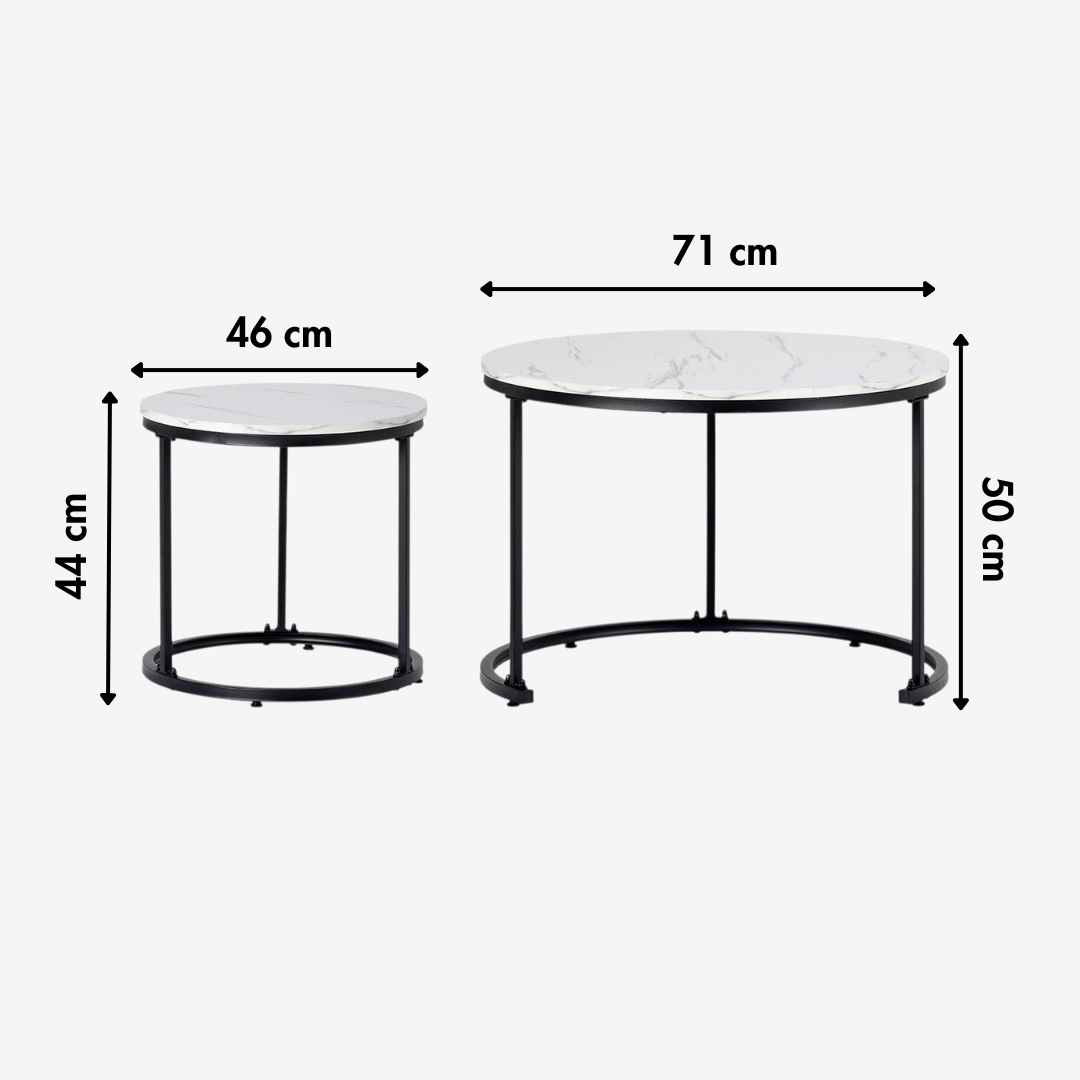Juego de Mesas de Centro Anidadas - Diseño de Mármol y Base Negra