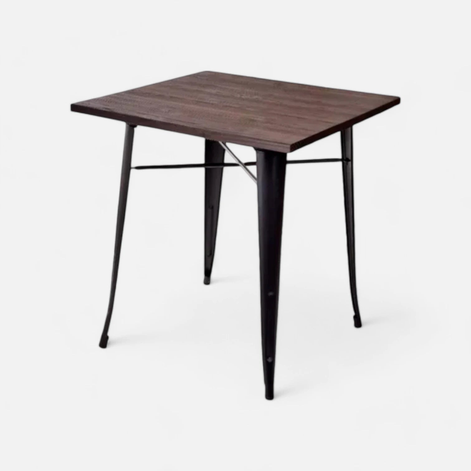 Mesa Tolix 80 x 80 cm con Cubierta de Madera - Negra