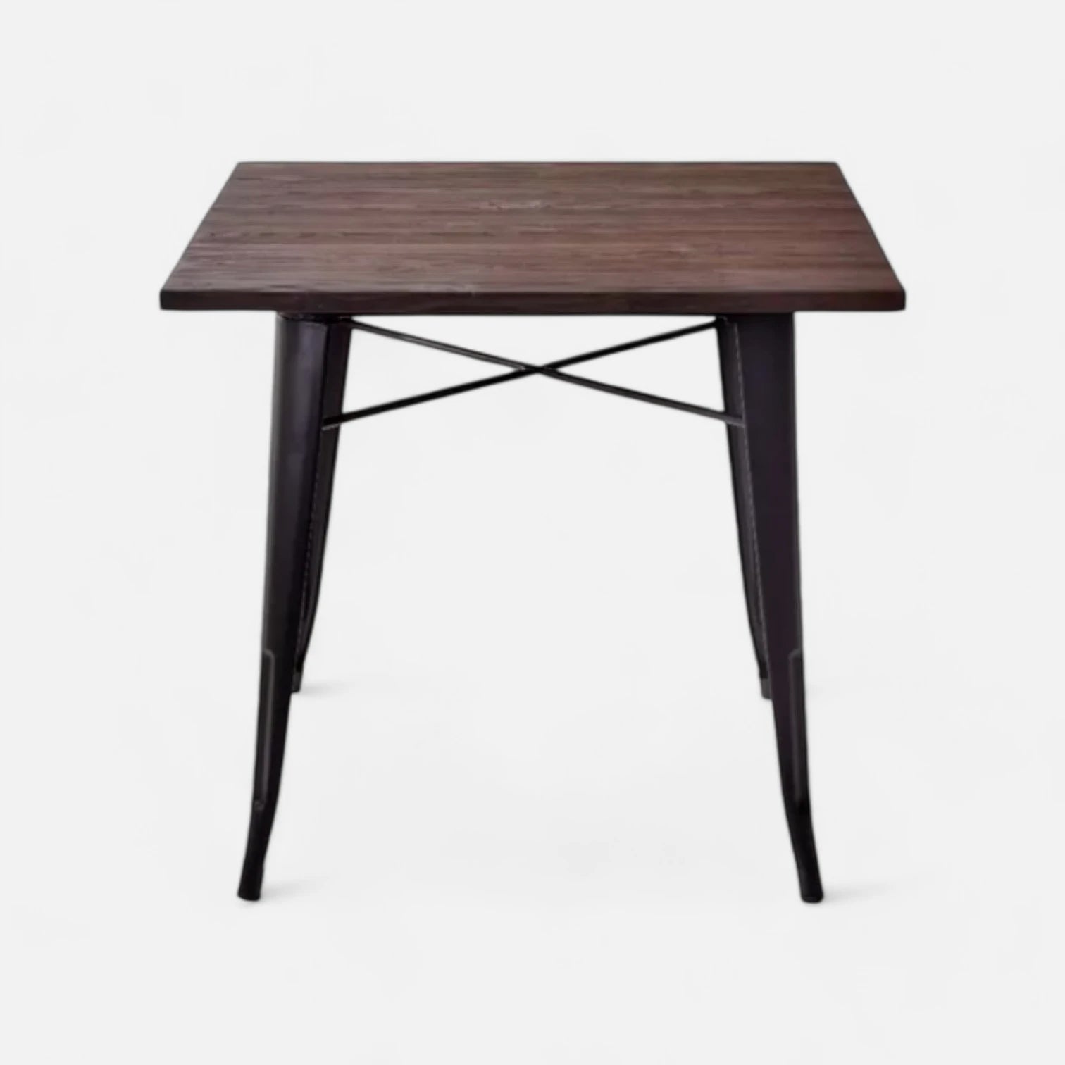 Mesa Tolix 80 x 80 cm con Cubierta de Madera - Negra