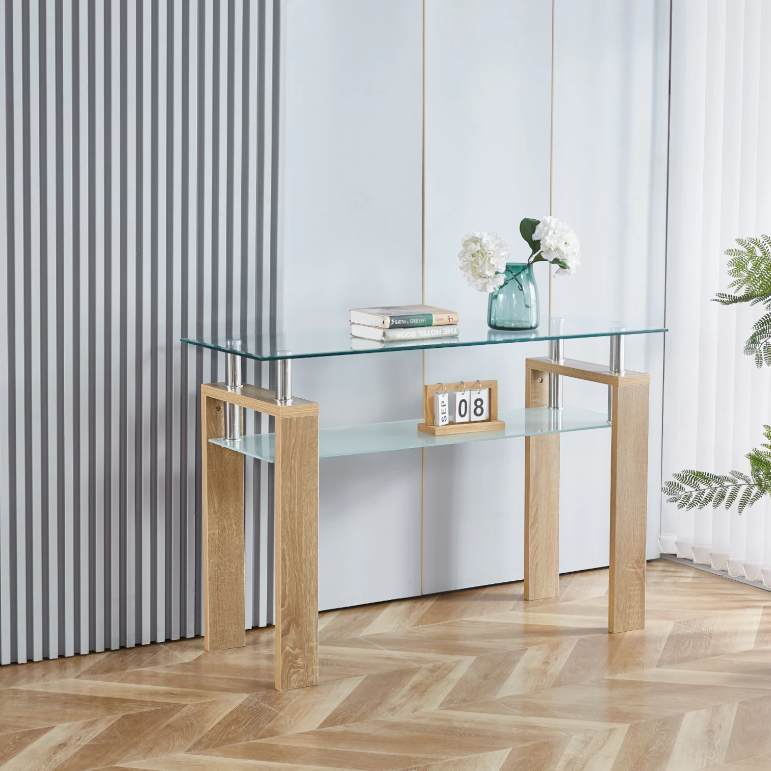 Mesa de Arrimo Rectangular de Vidrio