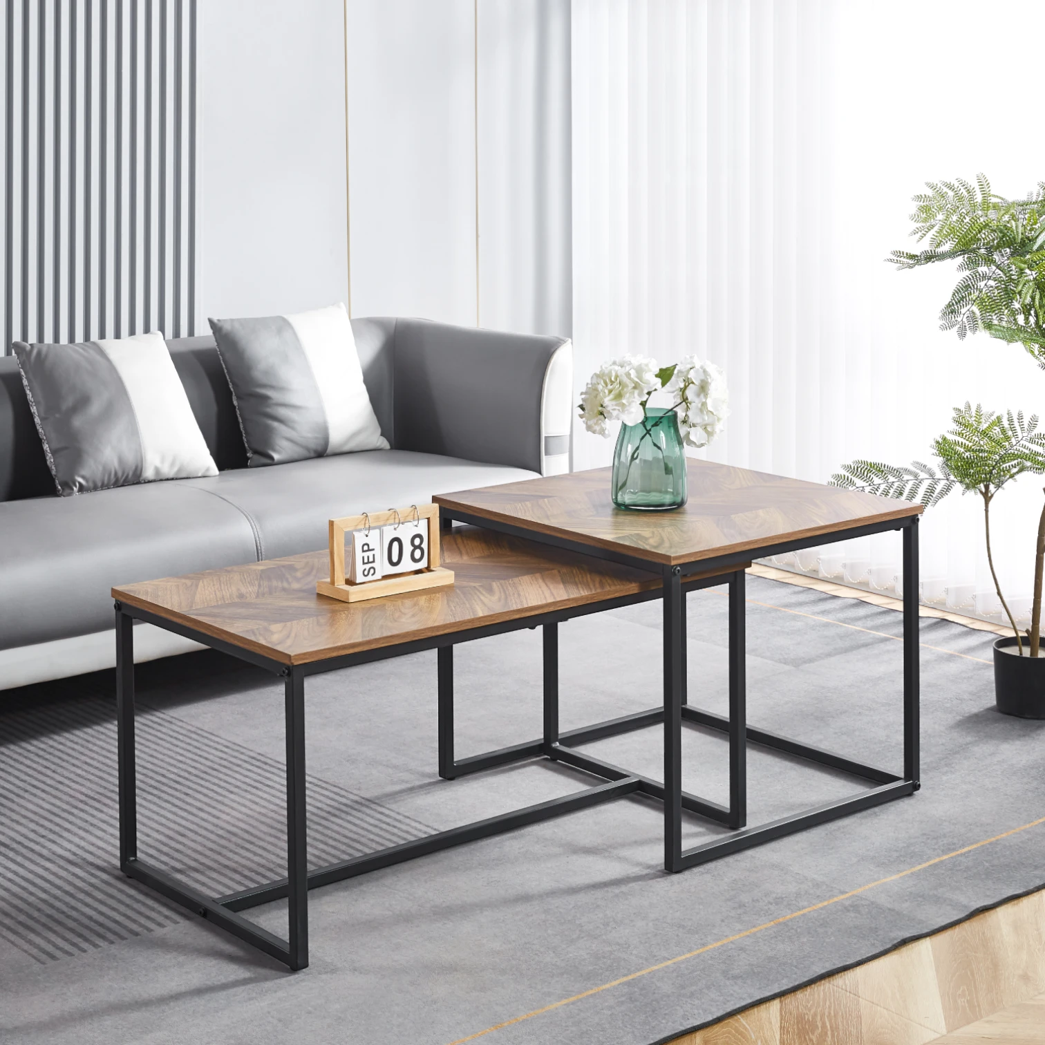 Mesa de centro doble rectangular - Madera clara