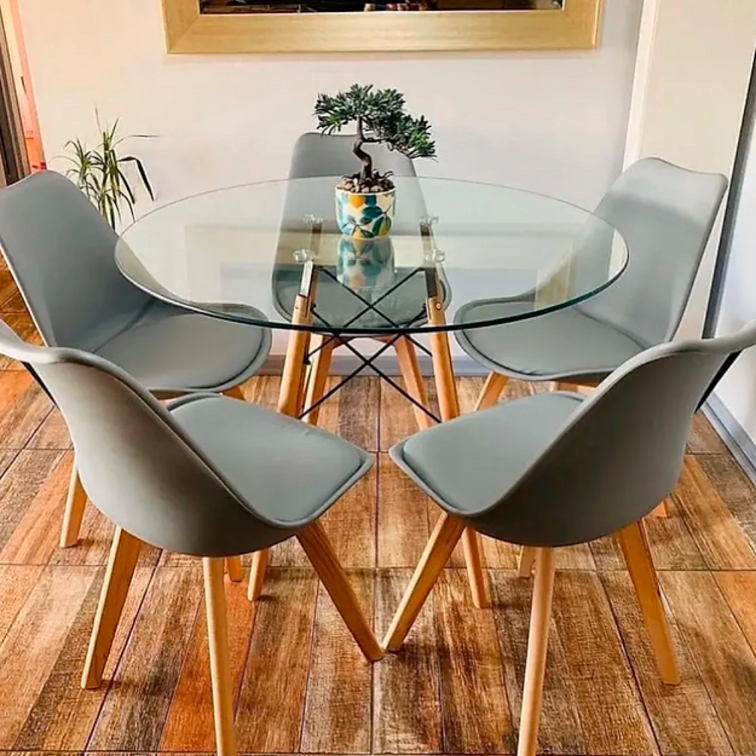 Mesa Eames 100 cm redonda de vidrio