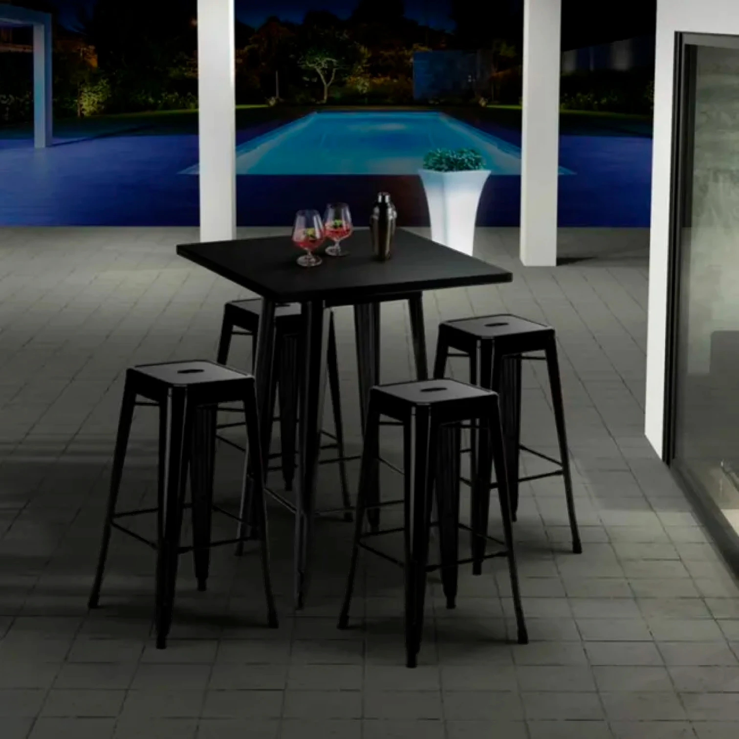 Mesa Tolix Bar Alta 60x60 cms - Negra