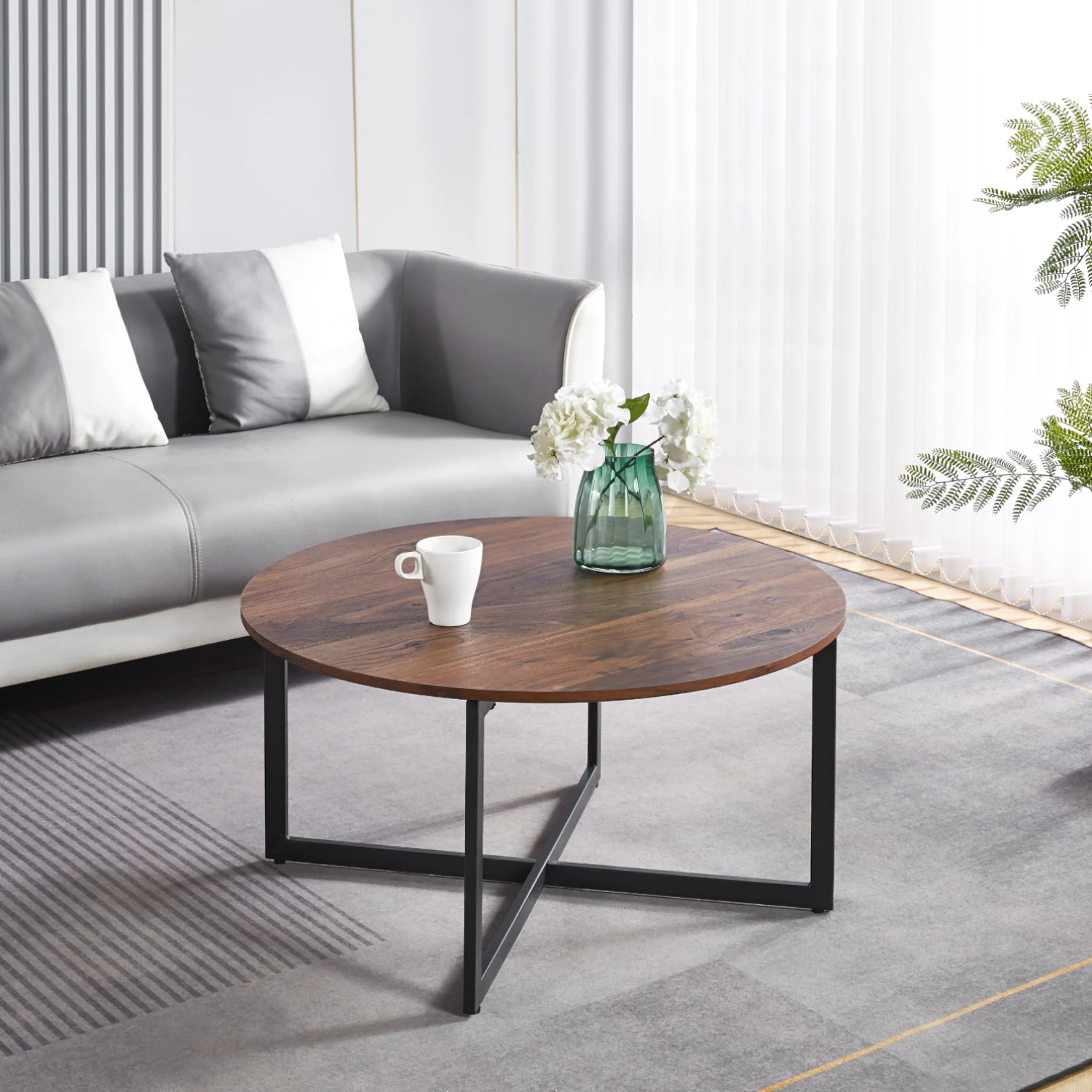 Mesa de Centro 80 cm Redonda - Madera Oscura