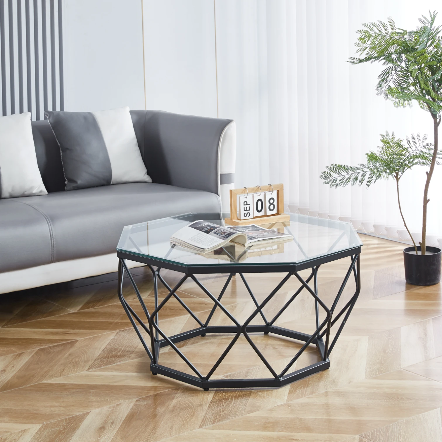 Mesa de Centro Enrejada 80 cm - Vidrio