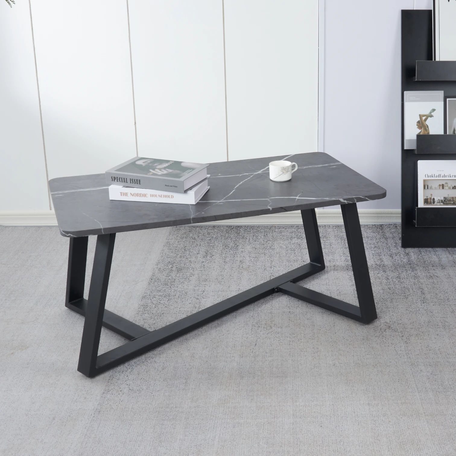 Mesa de Centro Mármol MDF Gris 100 x 50 cm