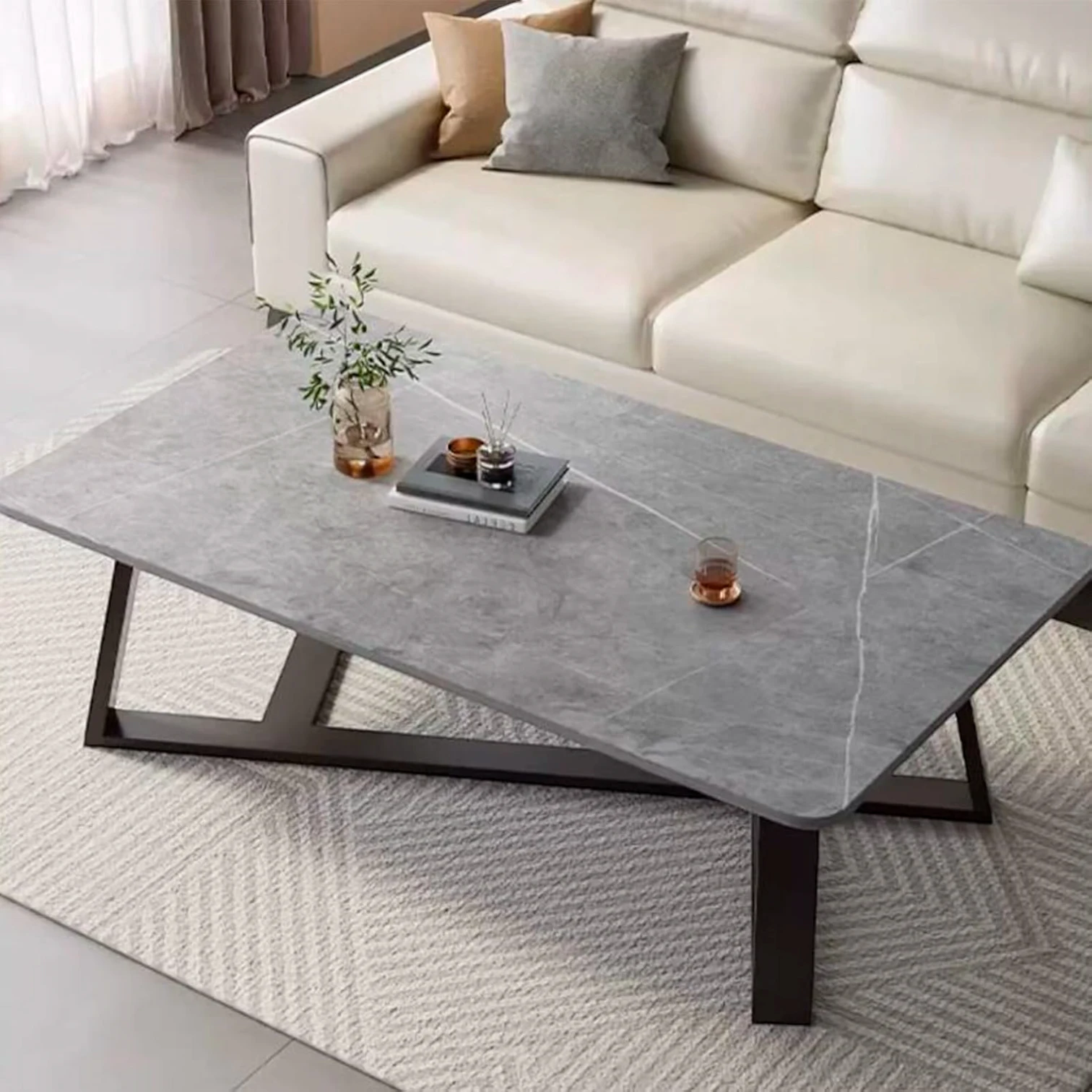 Mesa de Centro Mármol MDF Gris 100 x 50 cm