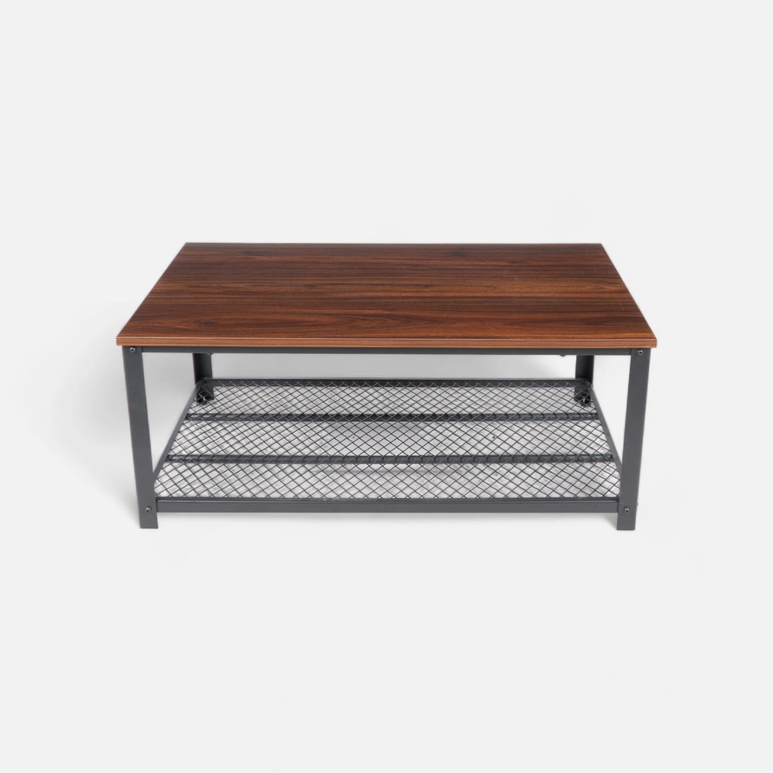 Mesa de Centro Metal Madera Enrejada 106 x 60 cm - Madera Oscura