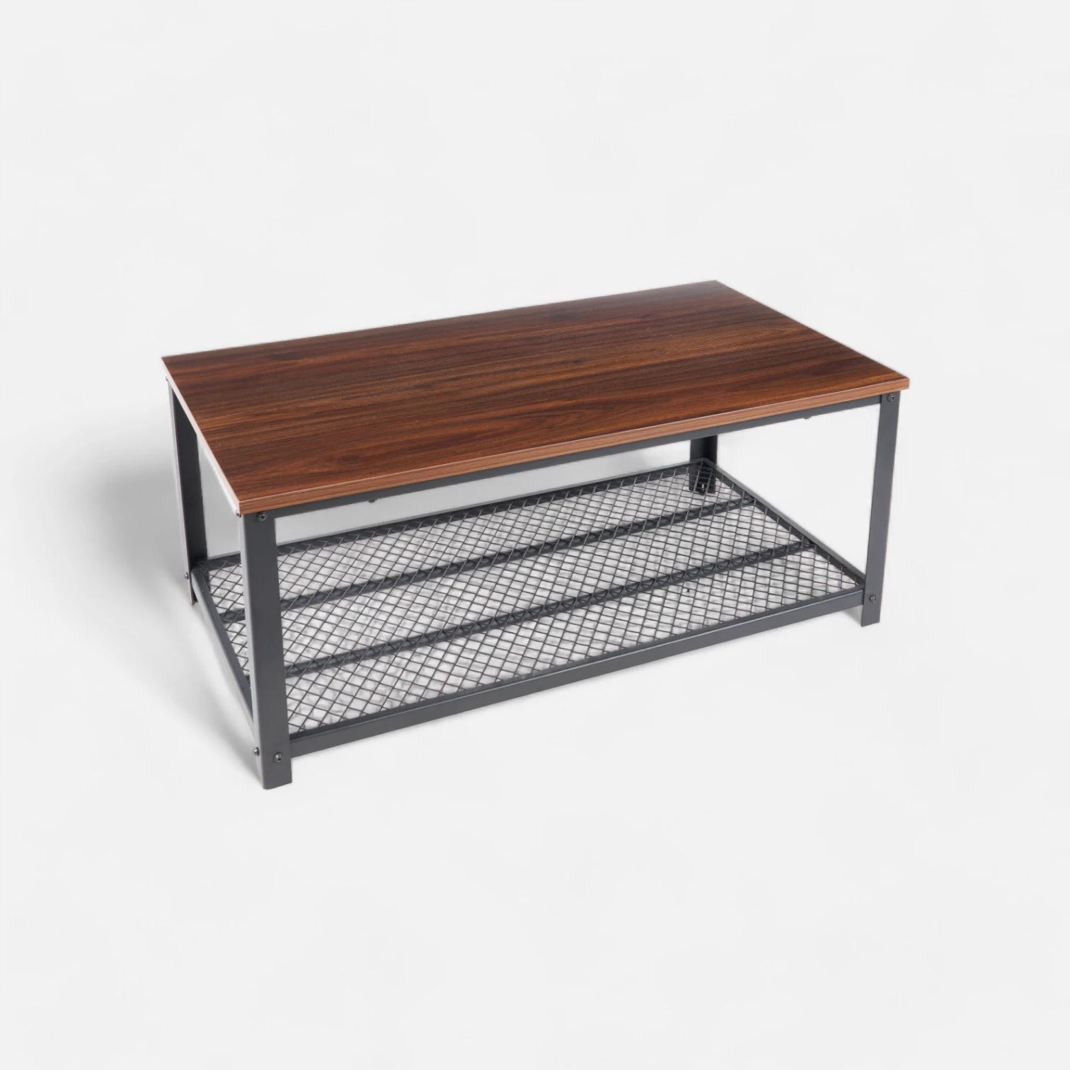 Mesa de Centro Metal Madera Enrejada 106 x 60 cm - Madera Oscura