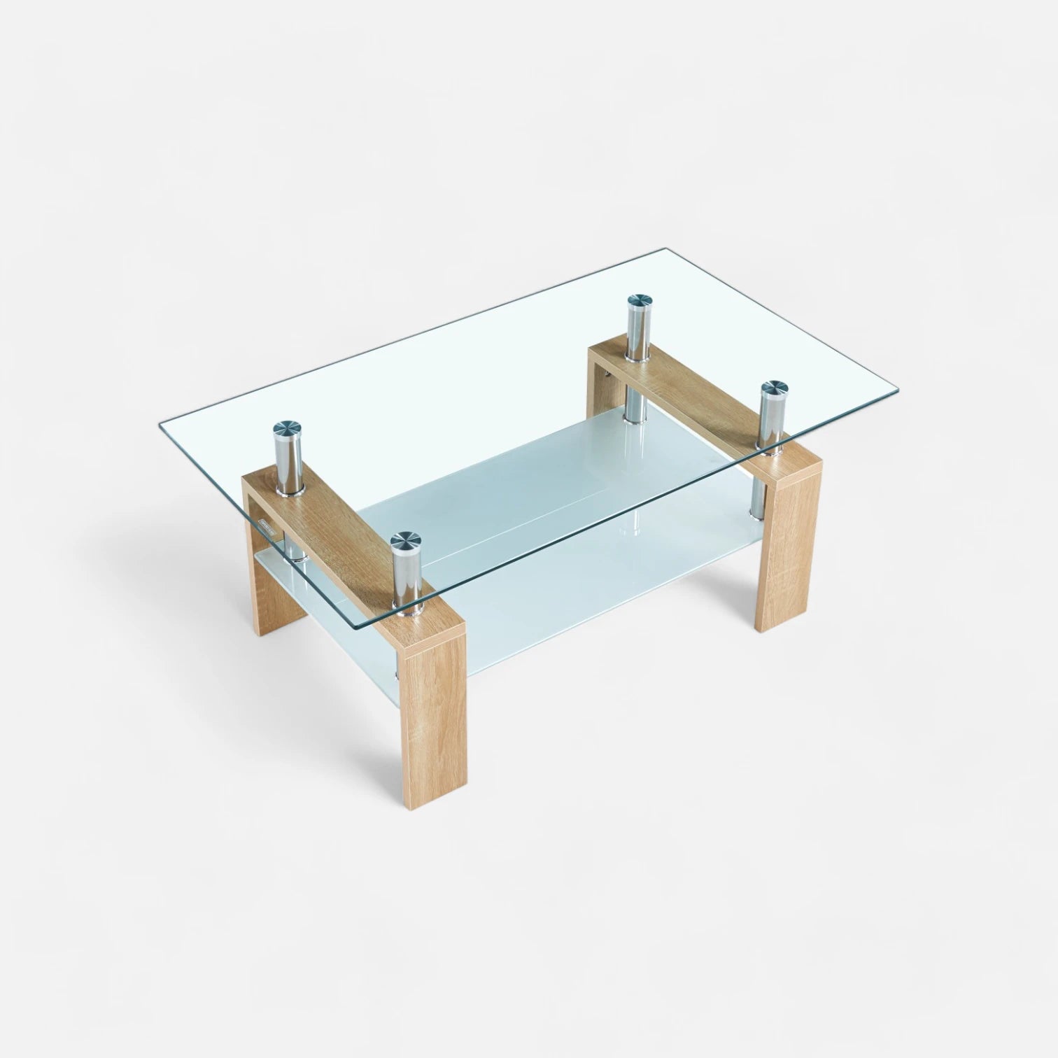 Mesa de Centro Rectangular de Vidrio - Madera Clara