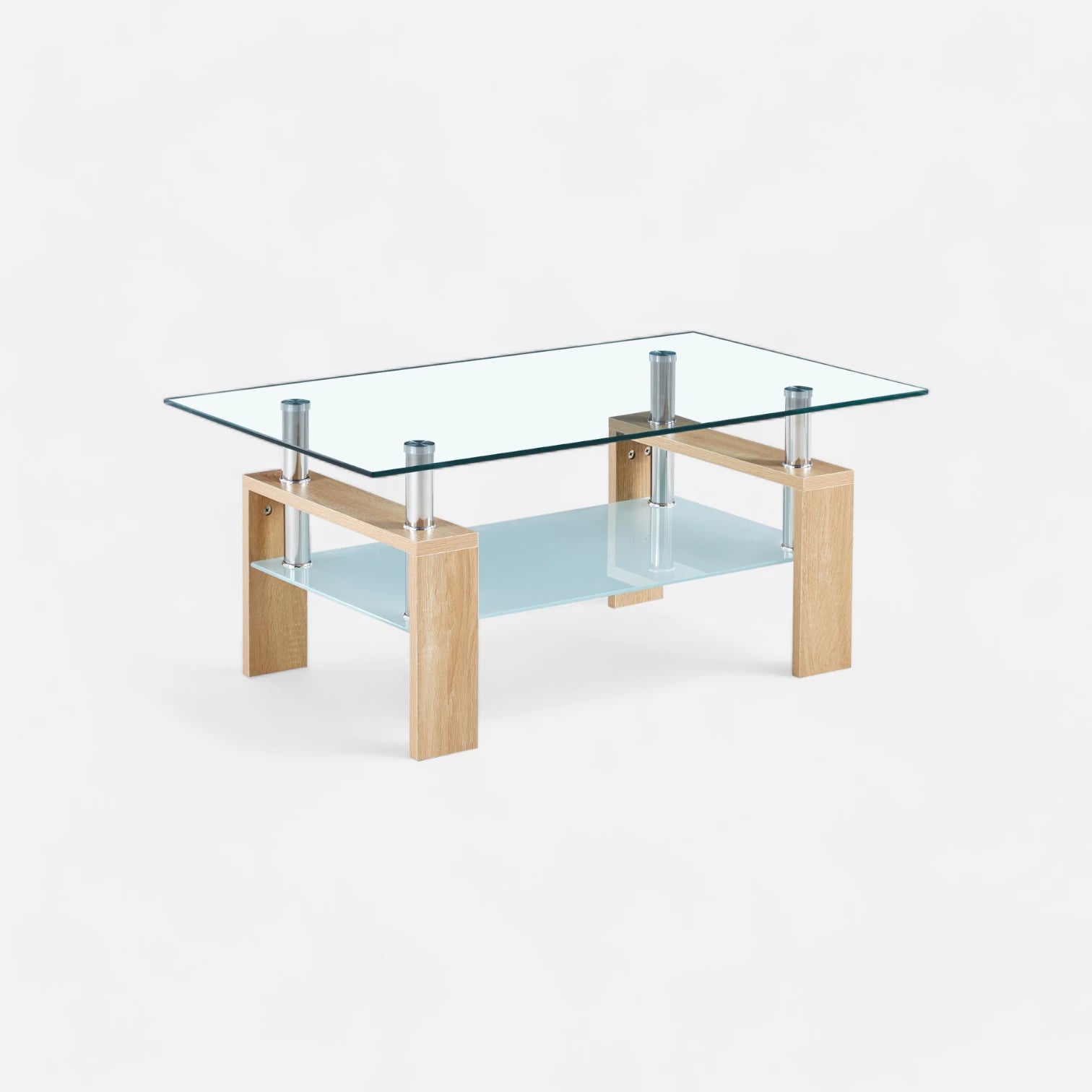 Mesa de Centro Rectangular de Vidrio - Madera Clara