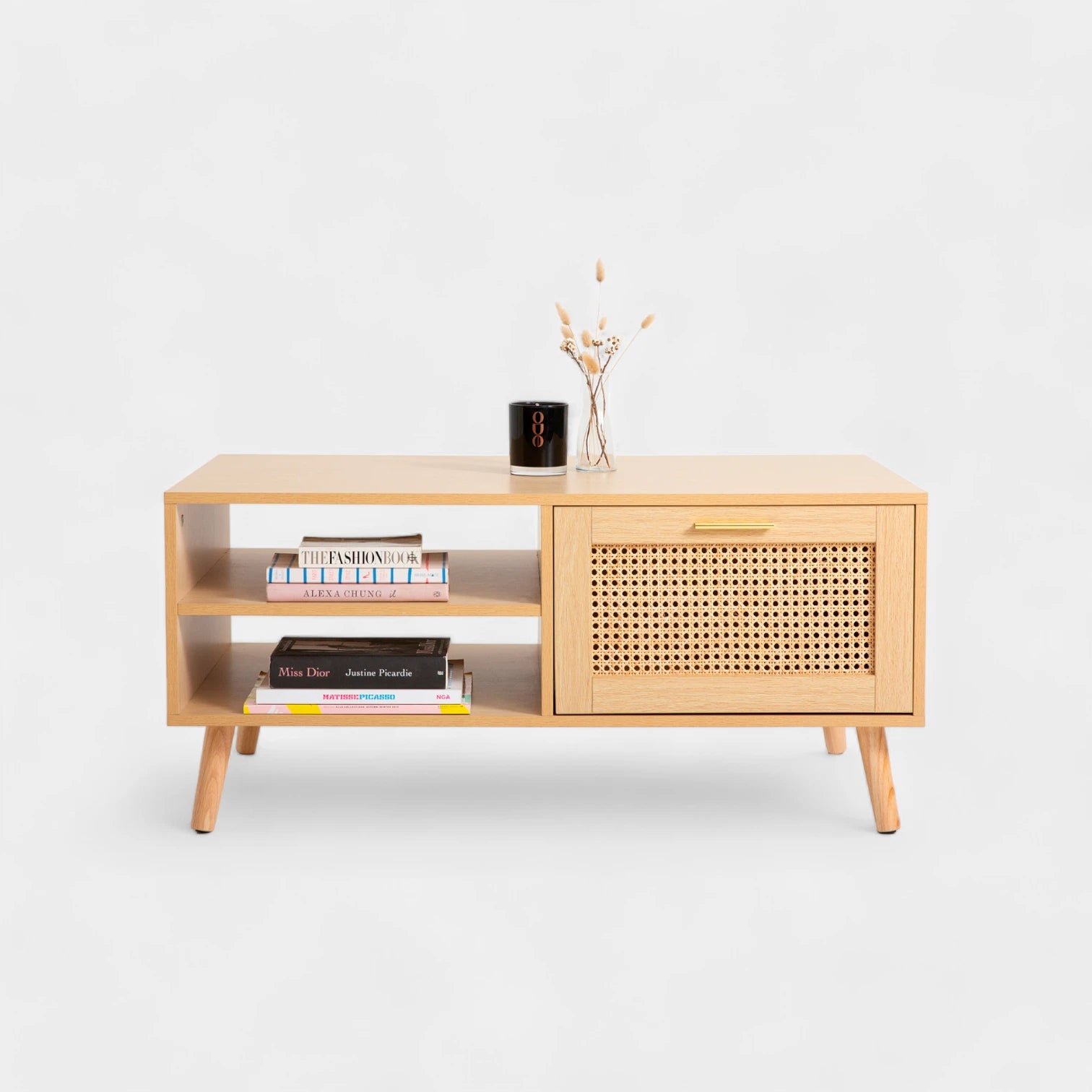 Mesa de Centro con rattan y madera