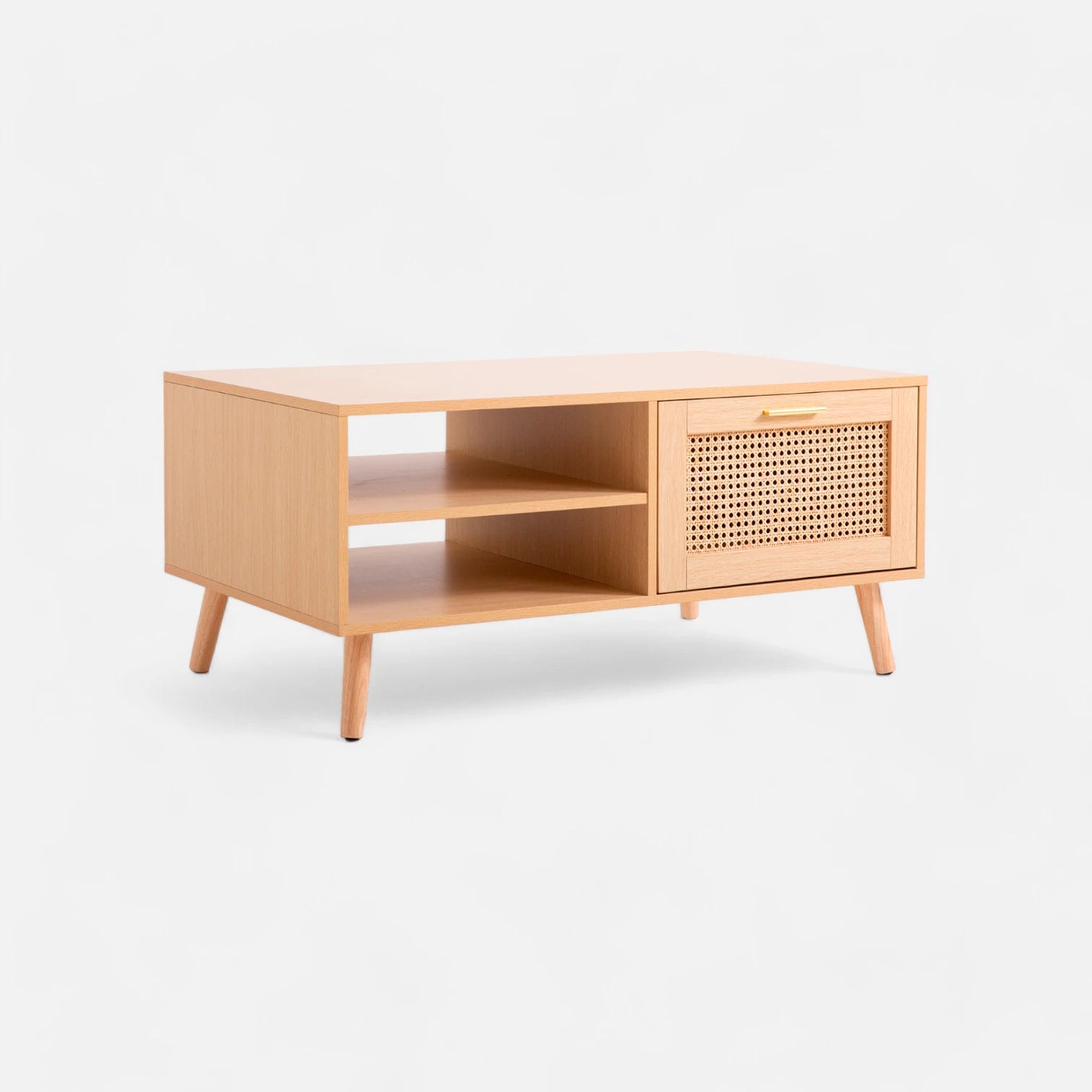 Mesa de Centro con rattan y madera