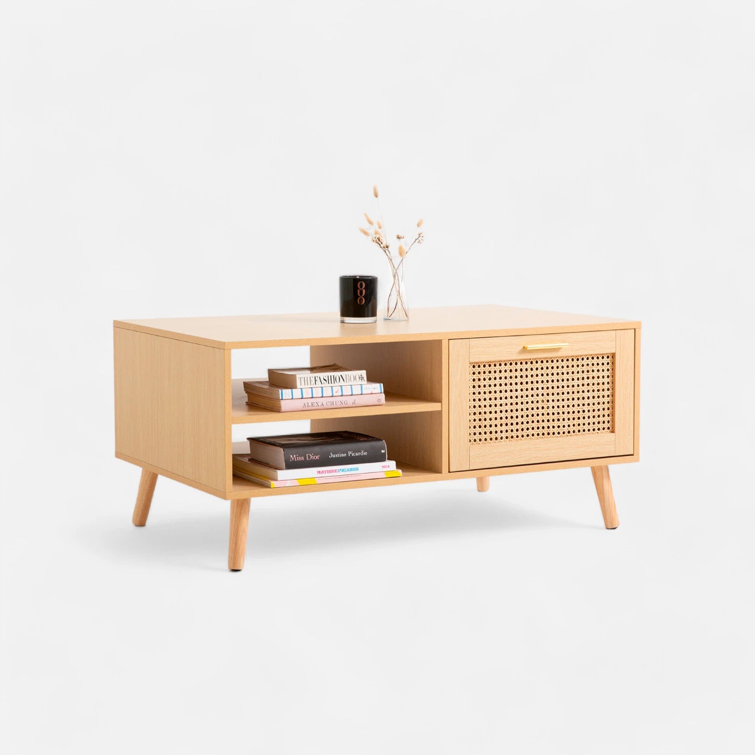 Mesa de Centro con rattan y madera