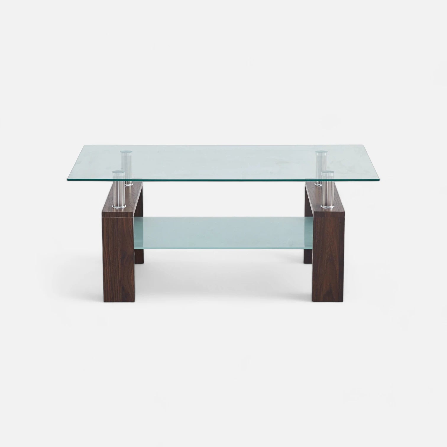 Mesa de Centro para Living Rectangular de Vidrio - Madera Oscura