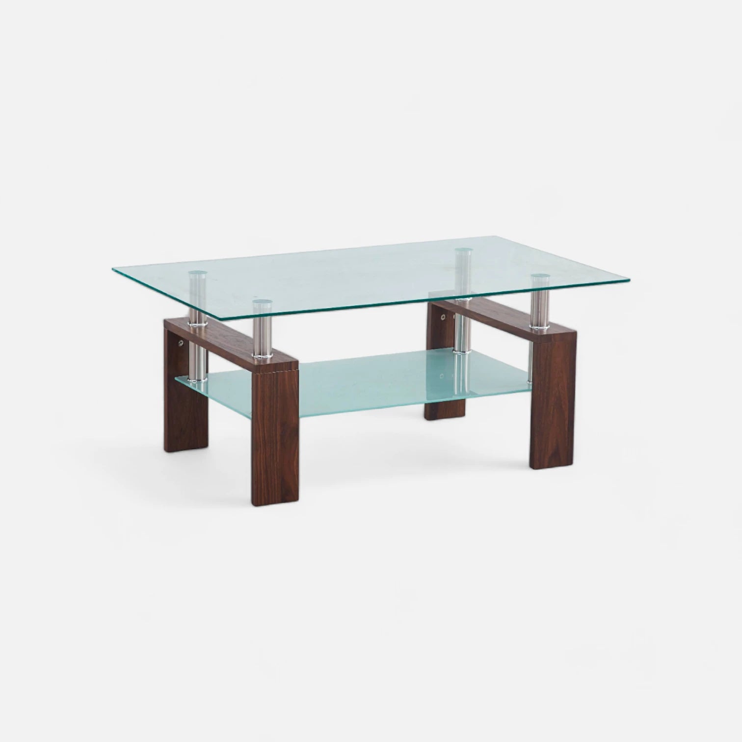 Mesa de Centro para Living Rectangular de Vidrio - Madera Oscura