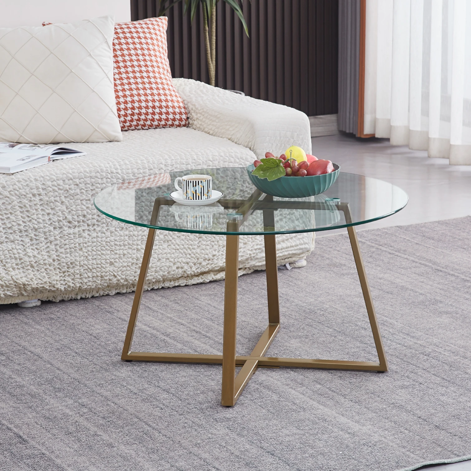 Mesa de Centro para Living de Vidrio y Metal 80 cm