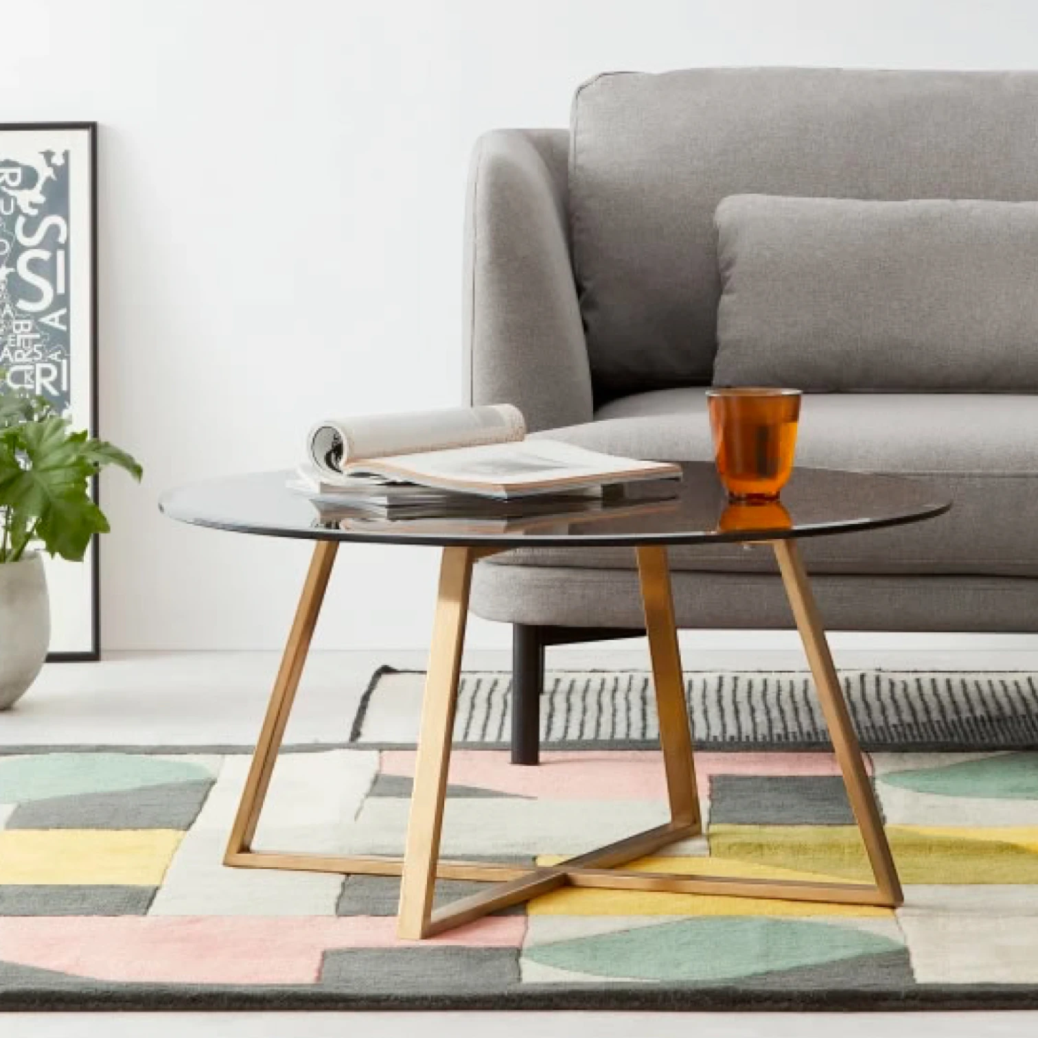 Mesa de Centro para Living de Vidrio y Metal 80 cm