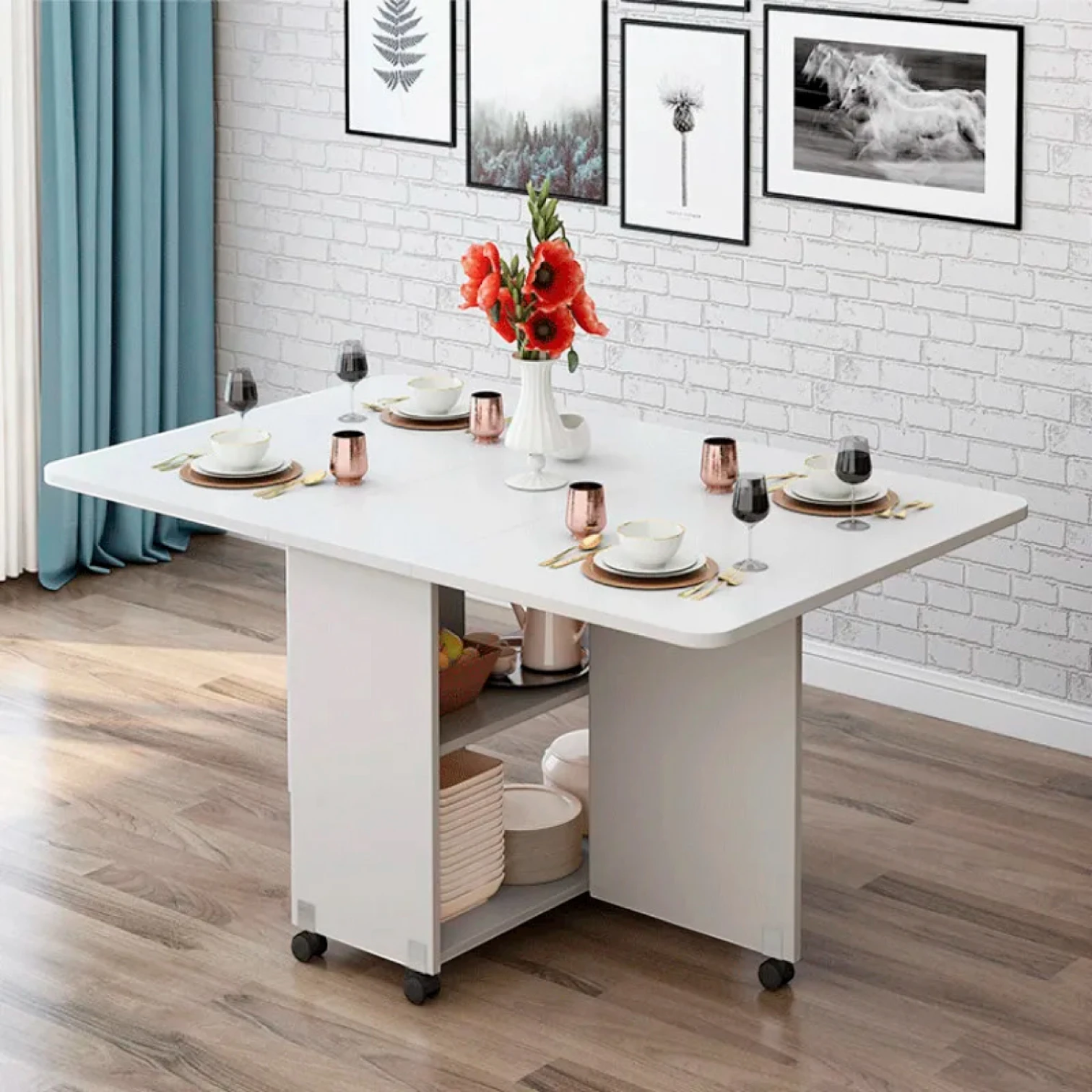 Mesa de Comedor Plegable Extendible 140 x 60 cm - blanca