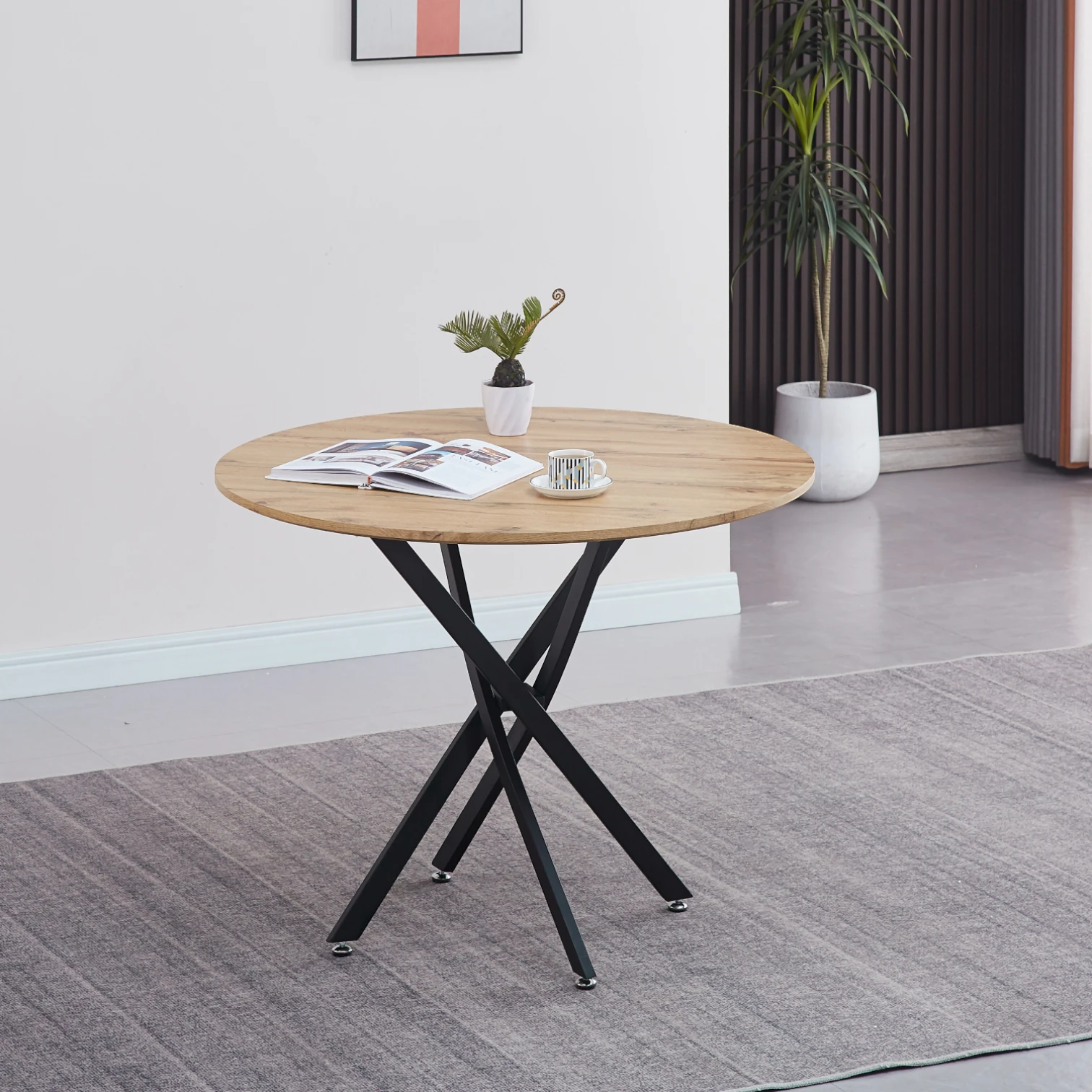 Mesa de Comedor Redonda 100 cm - Color Madera Clara Enrejada