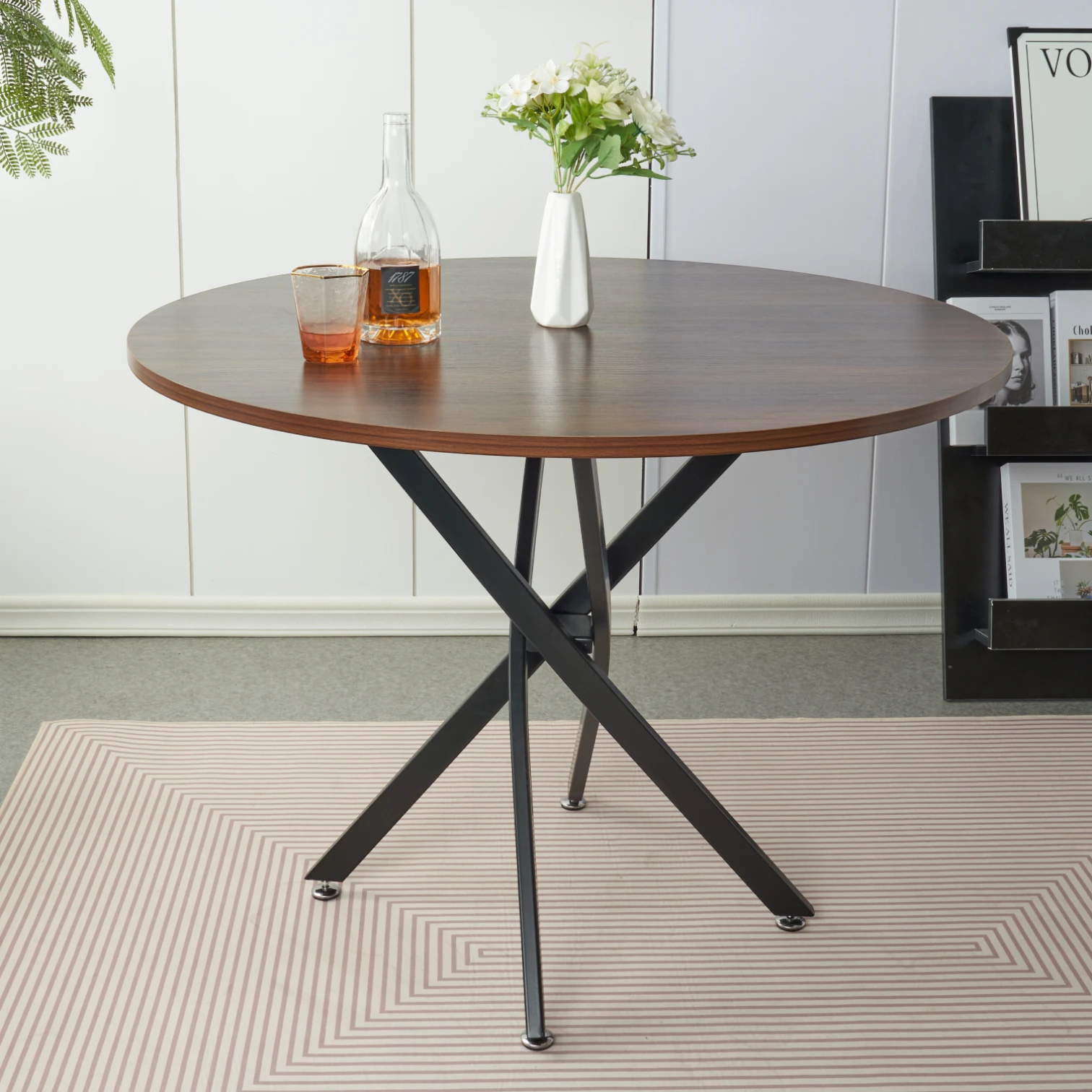 Mesa de Comedor Redonda 100 cm - Color Madera Oscura Enrejada