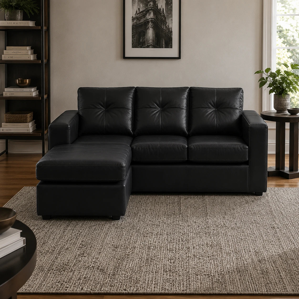 Seccional Emilia - Cuero Sintético Pu Negro