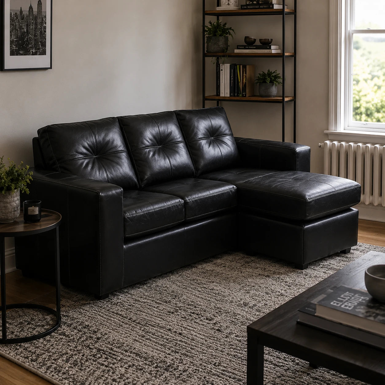Seccional Emilia - Cuero Sintético Pu Negro