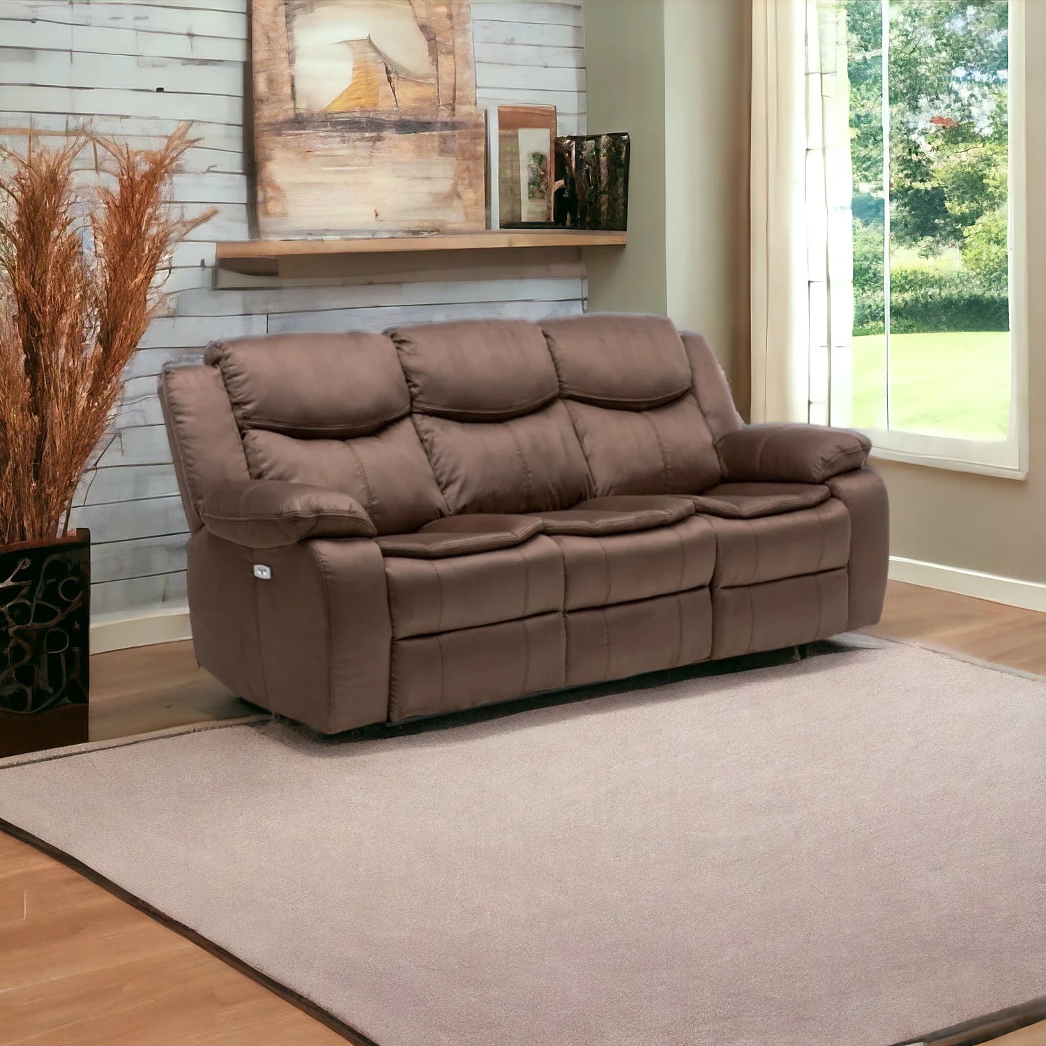 Sofá Bergere Noah con Reclinación Eléctrica - 3 Cuerpos Café