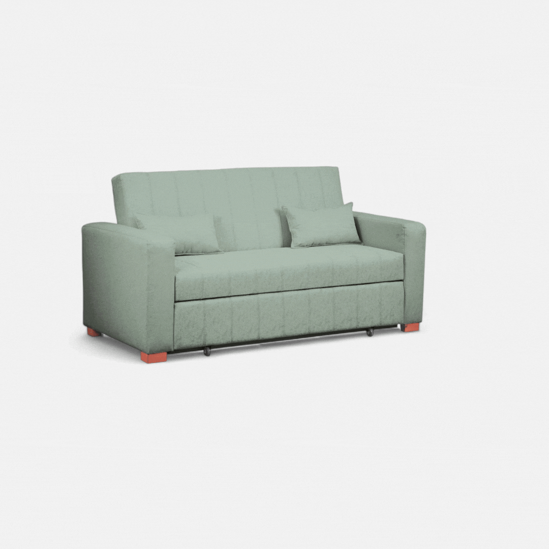 Sofá Cama Olivia - Tela Lino Bahía Verde Agua