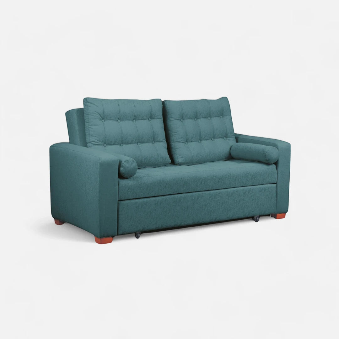 Sofá Cama Ciprés - Tela Lino Sidelli Azul Petróleo