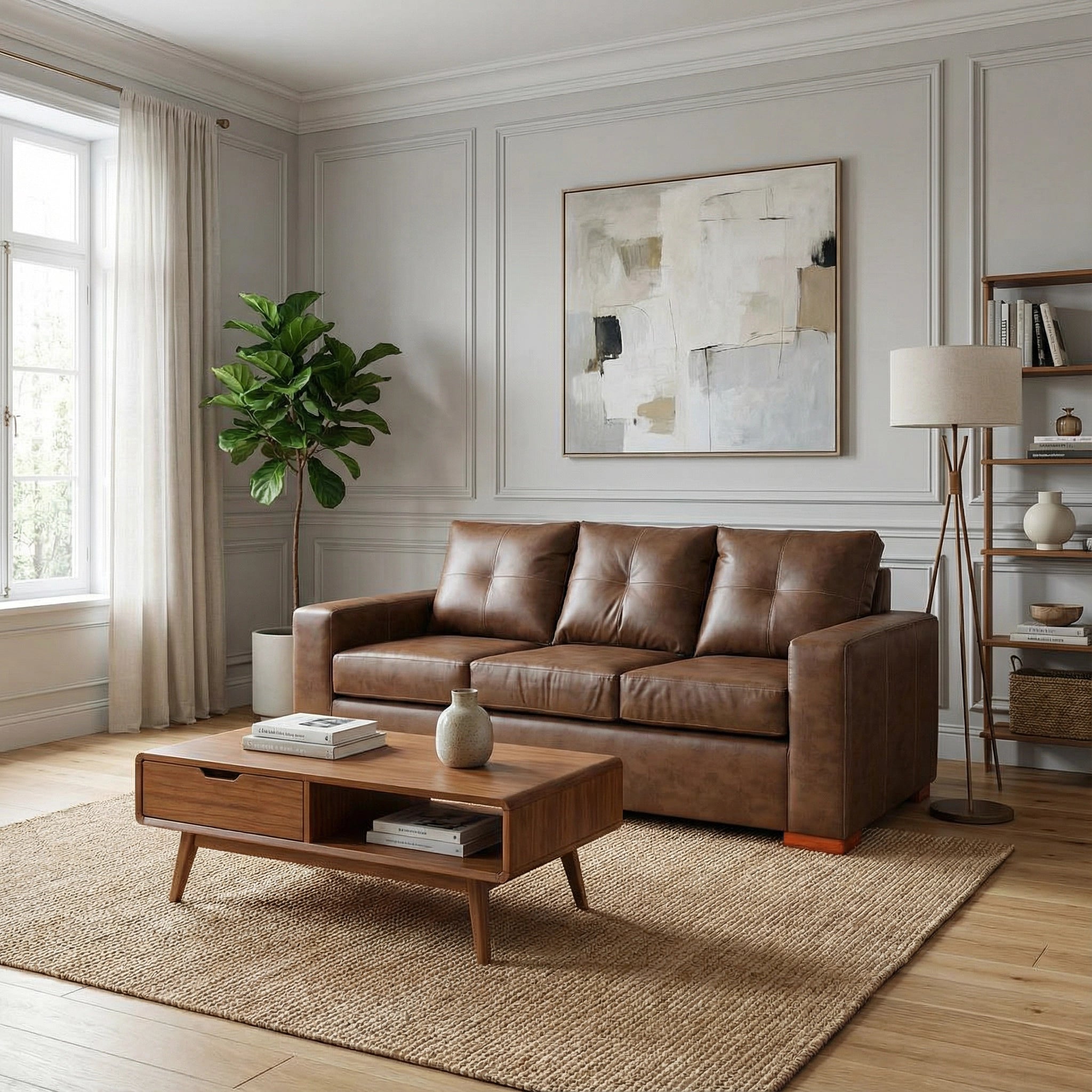 Sofá de 3 cuerpos en cuero sintético color caramelo - estilo moderno y confortable mueblesamerica.cl