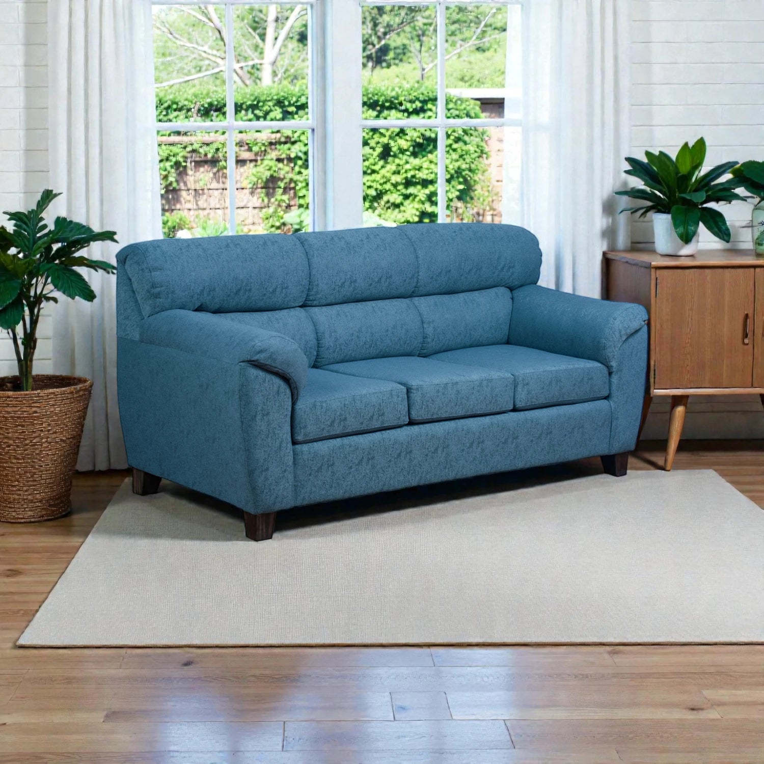 Sofá Ivannia 3 Cuerpos - Tela Lino Sidelli Azul Petróleo