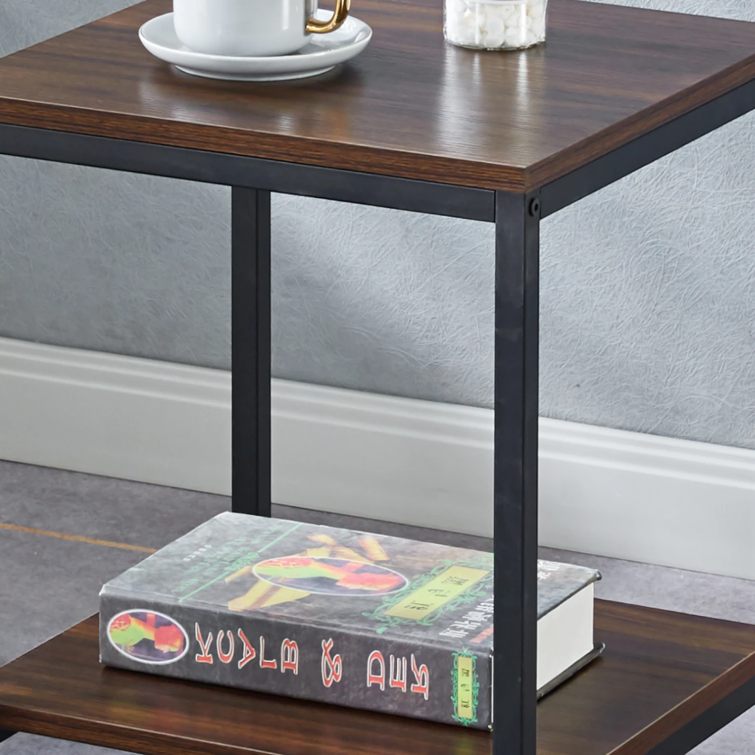 Velador Lateral de 2 Niveles - Madera Oscura