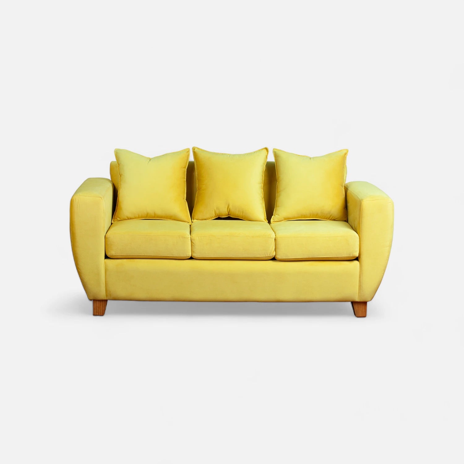 Sofá amarillo moderno de 3 cuerpos - Tela felpa - Elegante y cómodo - Sala de estar. mueblesamerica.cl