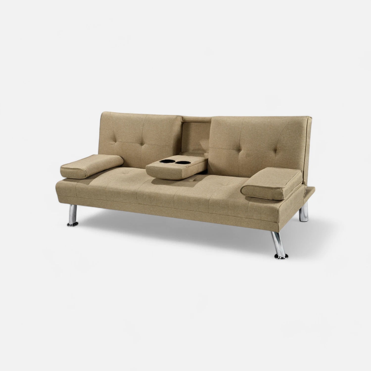 Futón Apoyabrazos 2 Cuerpos - Tela Lino - Beige